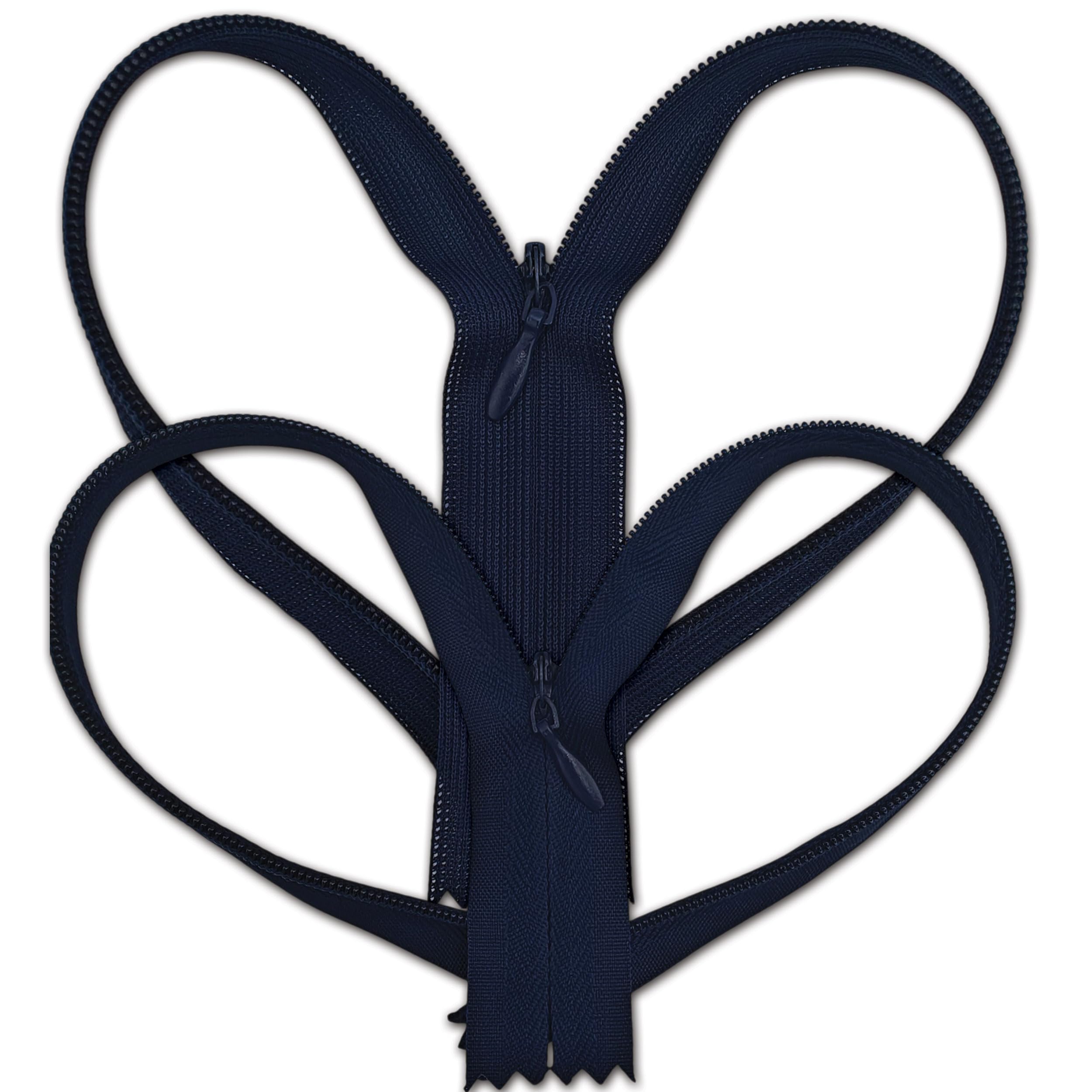 Invisible Zip 35cm Long (13.7") – Concealed Zipper for Dresses, Skirts, and Trousers Size #3 – Closed Bottom with Single, One-Way Slider (Navy Blue, Set of 2 zips)