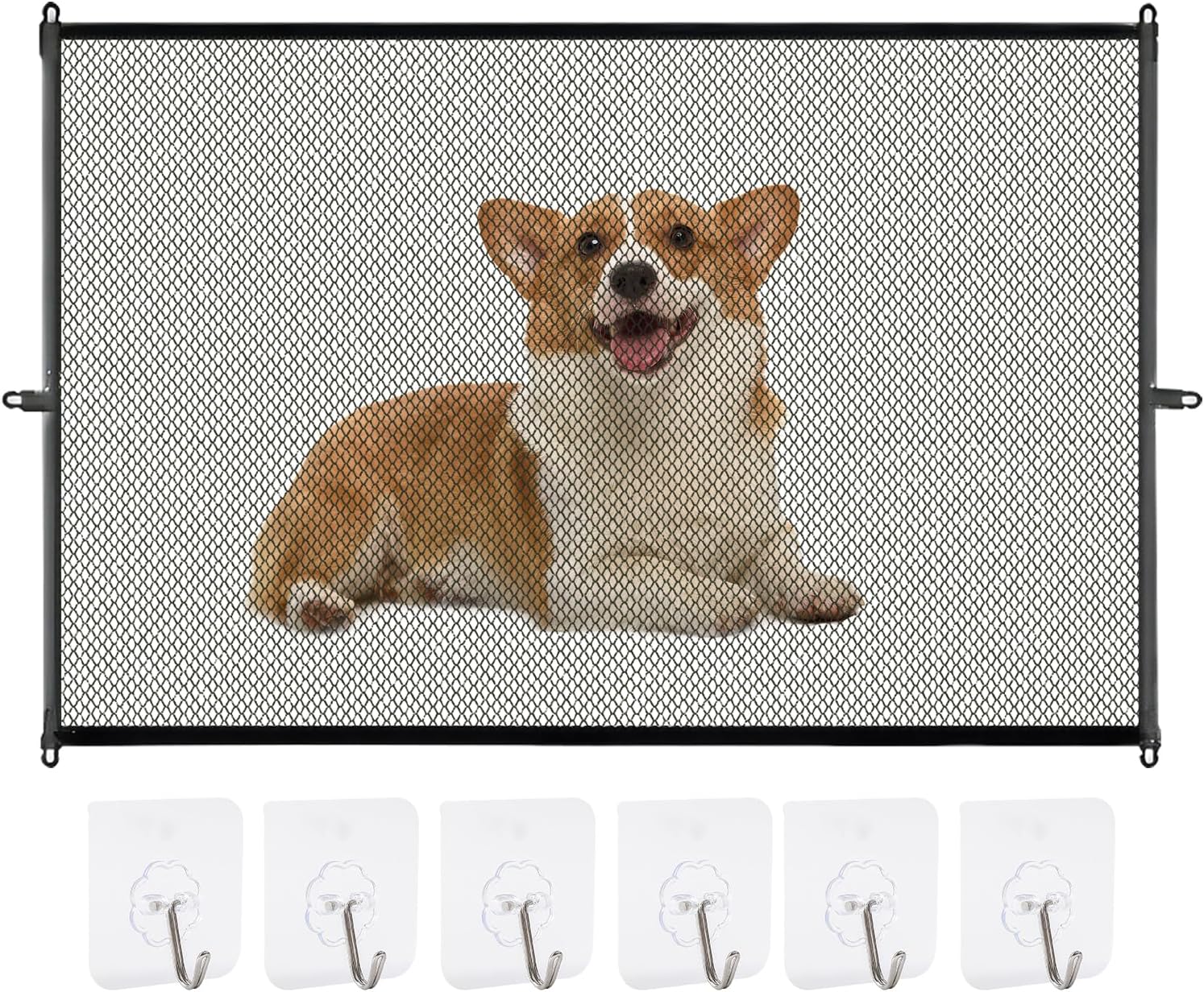 Oreutkd Retractable Baby Safety Gate with 6 No Drilling Hooks, Portable Magic Mesh