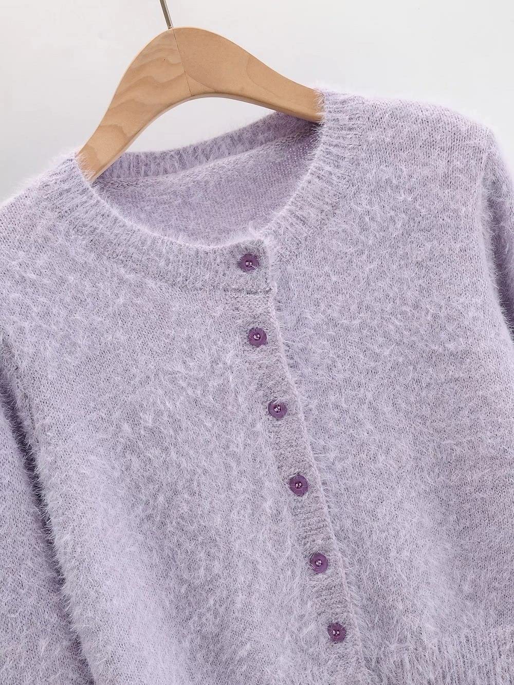 Damen Strick Cropped Cardigan Mohair Strick Cardigan Pullover Schlank Einfarbig Langarm Strick Oberbekleidung Top Button Down Vorne Offene Strickwaren