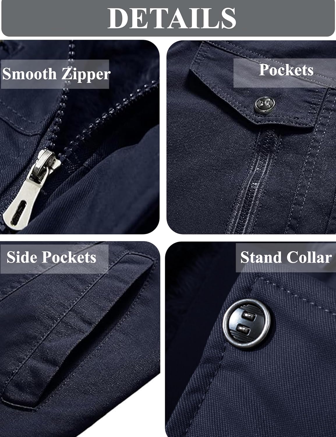 CRYSULLY Men's Fleece Cargo Jacket Winter Casual Thicken Multi Pocket Field Outwear Jackets Coat - Image 6