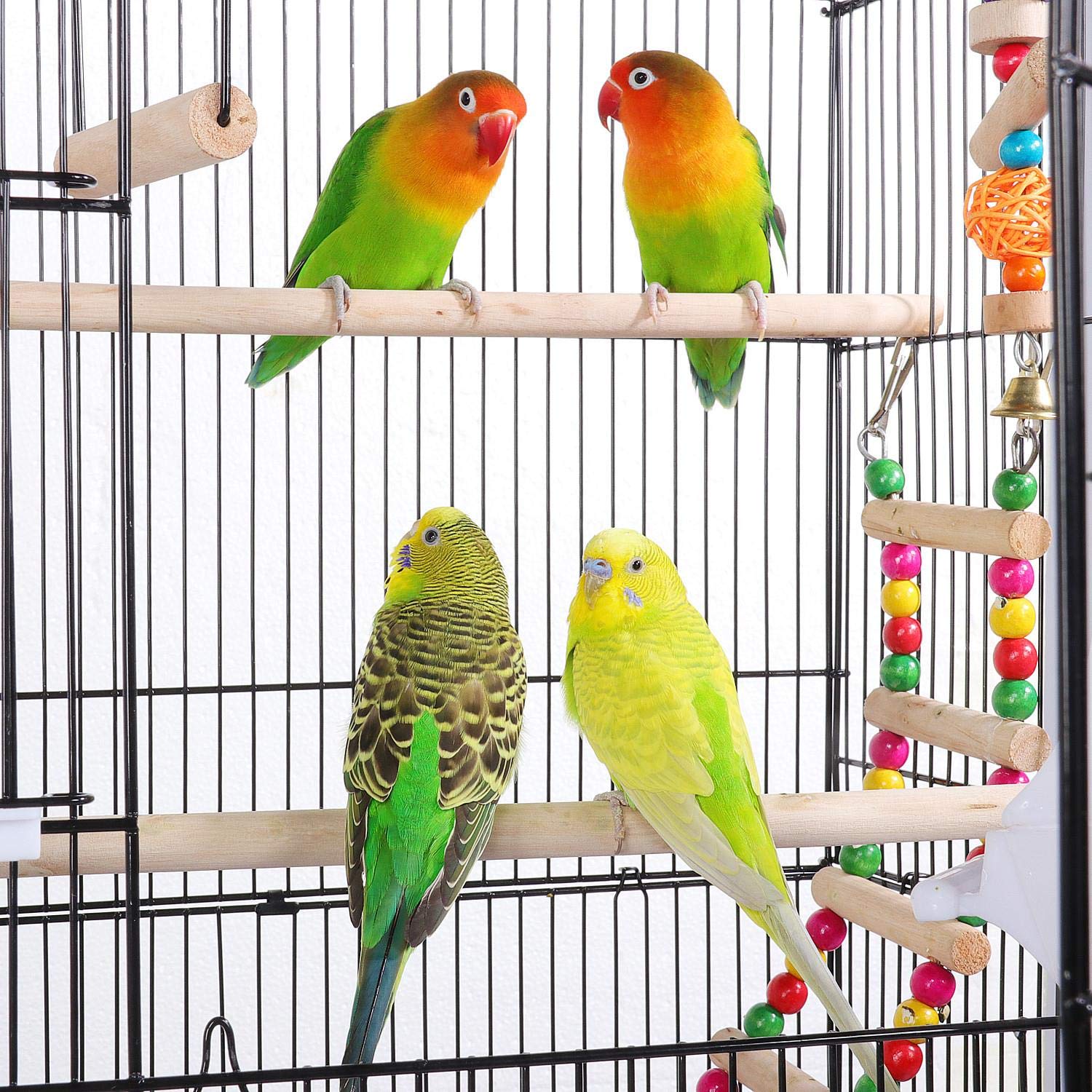 Yaheetech Vogelvoliere für Kanarien Finken, Wellensittichkäfig schwarz, Vogelkäfig 46 x 35,5 x 99 cm, Vogelhaus mit Spielzeug Klettern