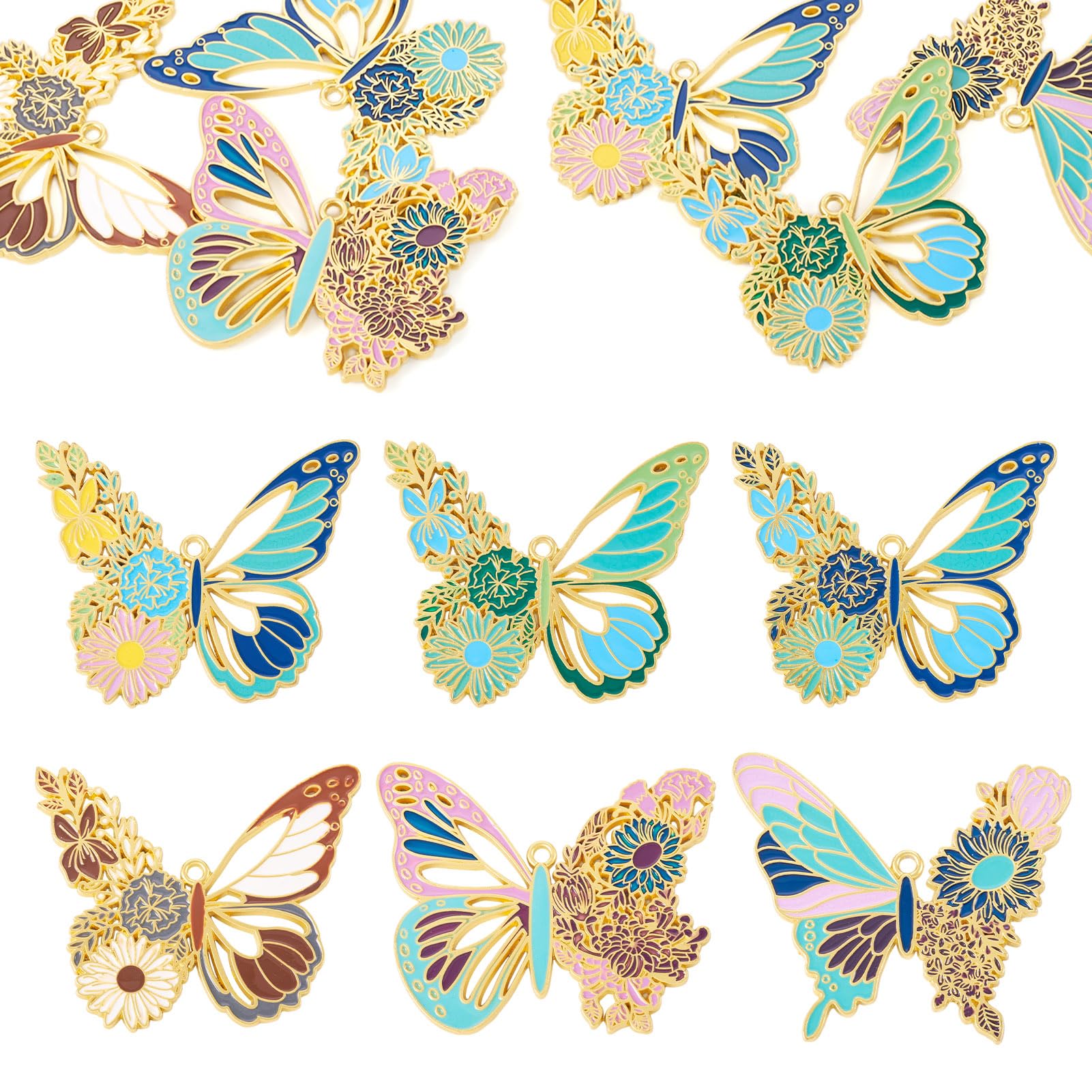 Spritewelry 6 Pcs Alloy Enamel Butterfly Charms Colorful Insect Pendants Metal Enamel Butterfly Pendants Earrings Dangles Charm for Jewelry Making Necklace Earrings
