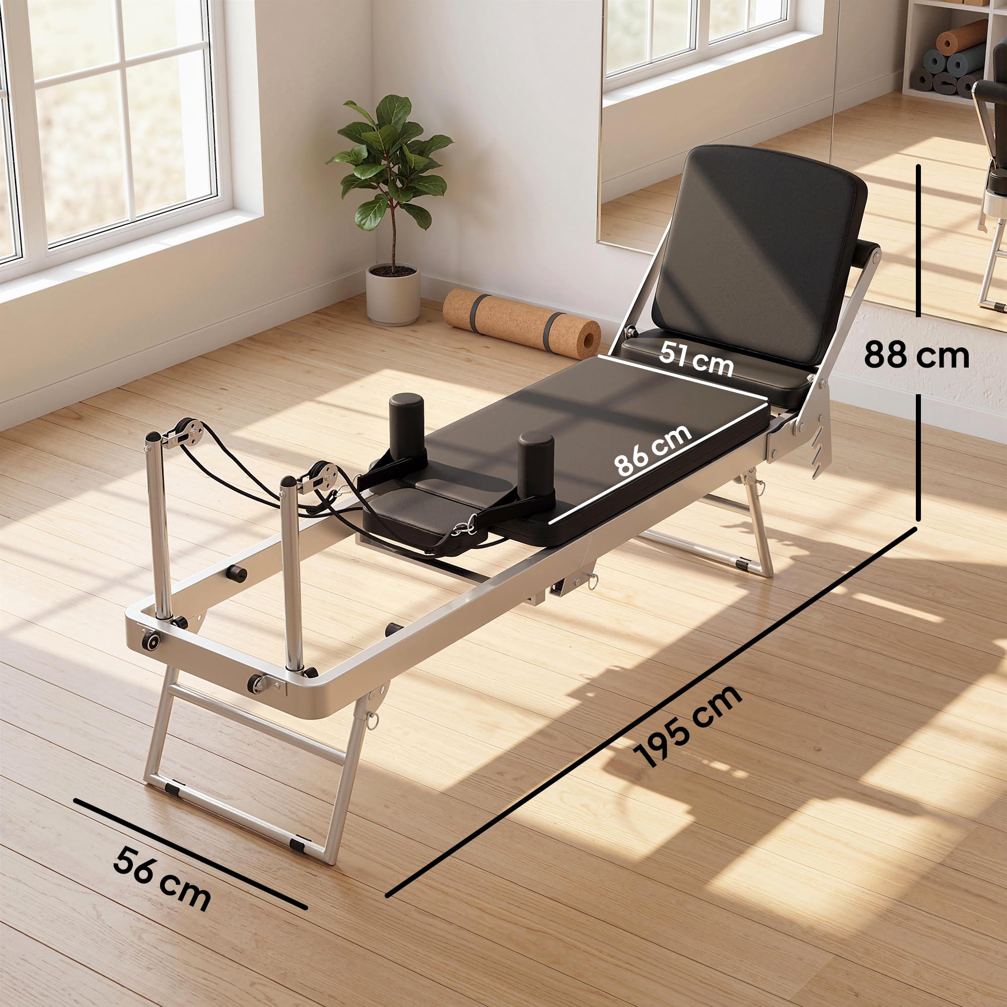 SPORTNOW Reformer Pilates per Casa Pieghevole con Resistenza Regolabile, Macchina Pilates Reformer con Barra Poggiapiedi e Sistema Pulegge Regolabile, Molle, Allenamento Palestra Casa Principianti