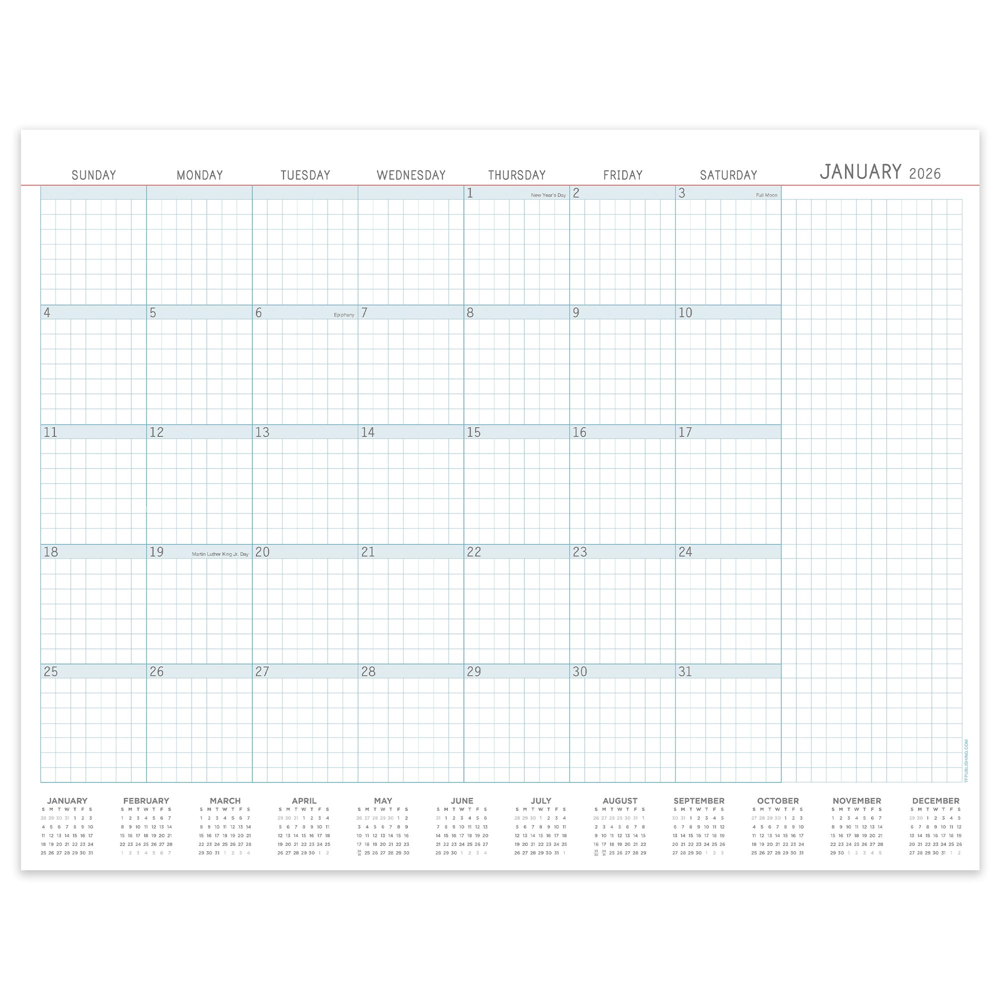 TF Publishing 2026 Professional Large Desk Pad Monthly Blotter Calendar - 12 Month Desk Pad Calendar 2026 - Monthly Tear-Off Pages with Large Grids in