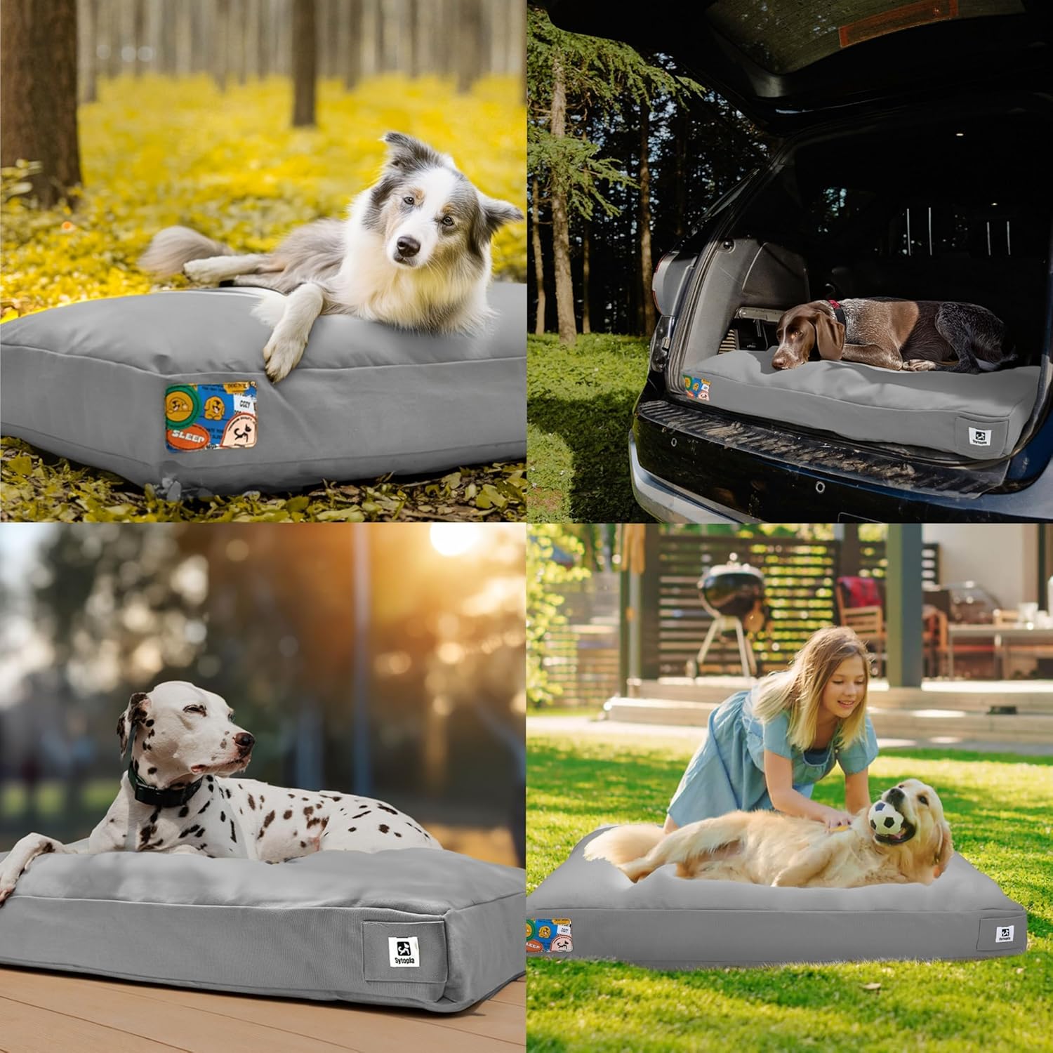 Sytopia 36 Inch Canvas Outdoor Dog Bed for Large Dogs, Waterproof Washable Removable Cover, Indoor Patio Pet Pad for Crate, Light Grey