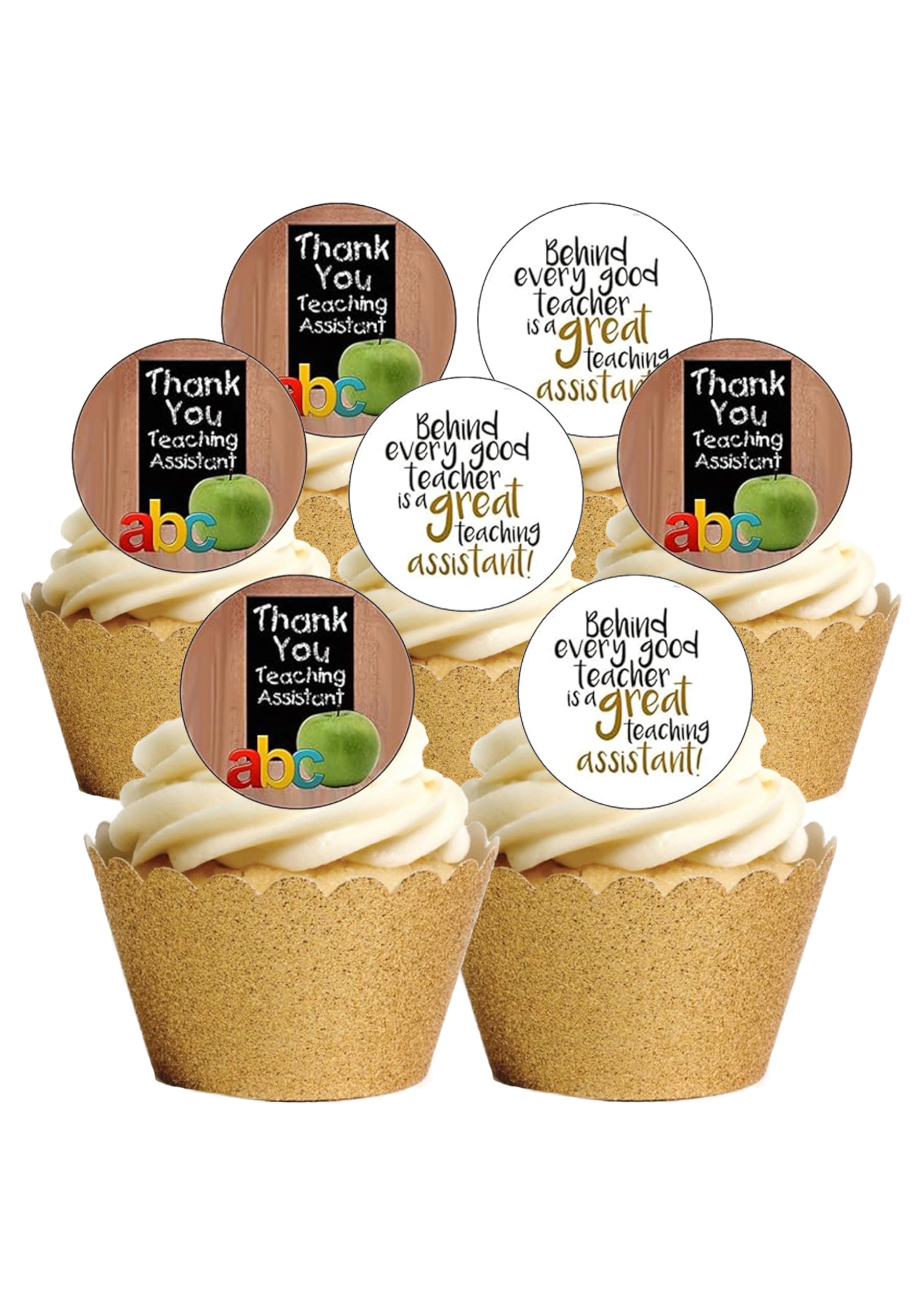 Top That 24 Precut Thank You Teaching Teacher Assistant Edible Wafer Paper Cake Toppers Decorations