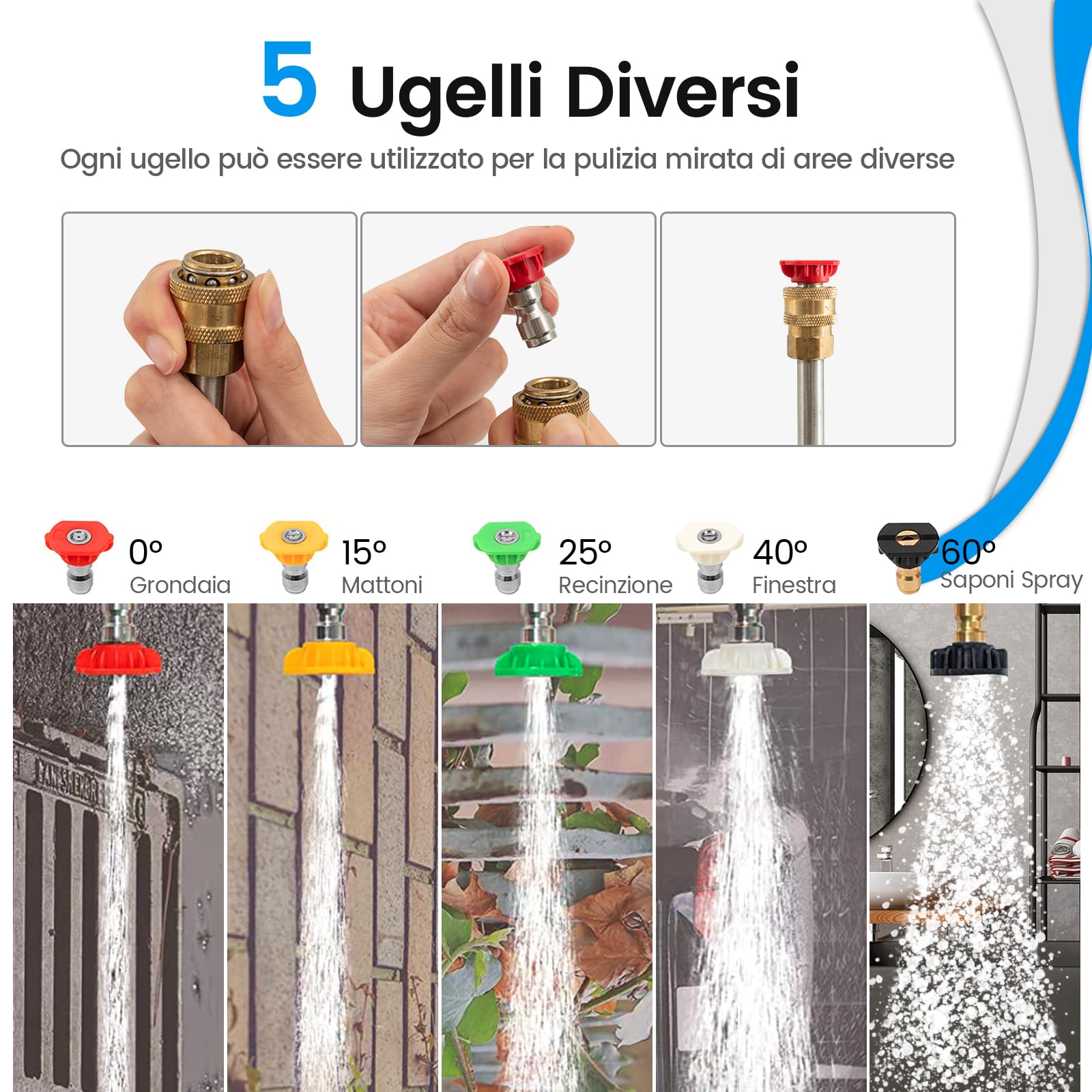 COSTWAY 550 cm Kit di Prolunga per Idropulitrici, Lancia Telescopica per Idropulitrice con 5 Ugelli 2 Adattatori Accoppiatore Girevole e Imbracatura di Supporto, 4000PSI