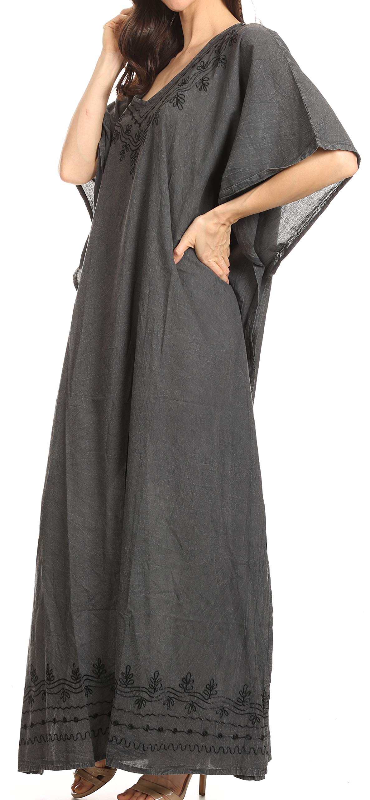 Sakkas Favi Womens Décontracté Maxi Robe Longue Caftan Cover Up Loungewear en Coton