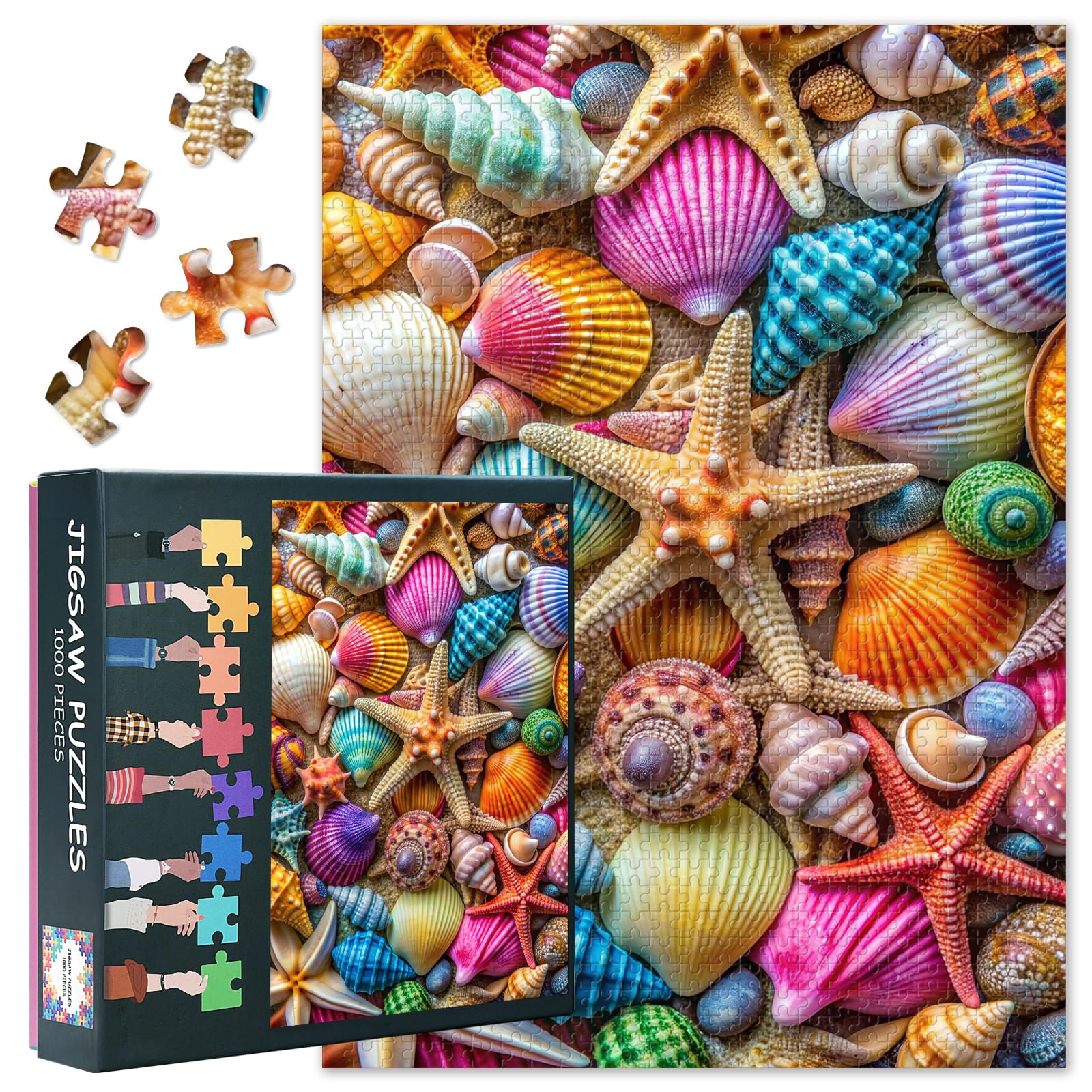 Puzzles for Adults 1000 Pieces: Colorful Seashell and Starfish Art Jigsaw Puzzles | Challenging Beach 1000 Piece Puzzle for Adults, Home Decor & Relaxation 27.5" x 19.6"