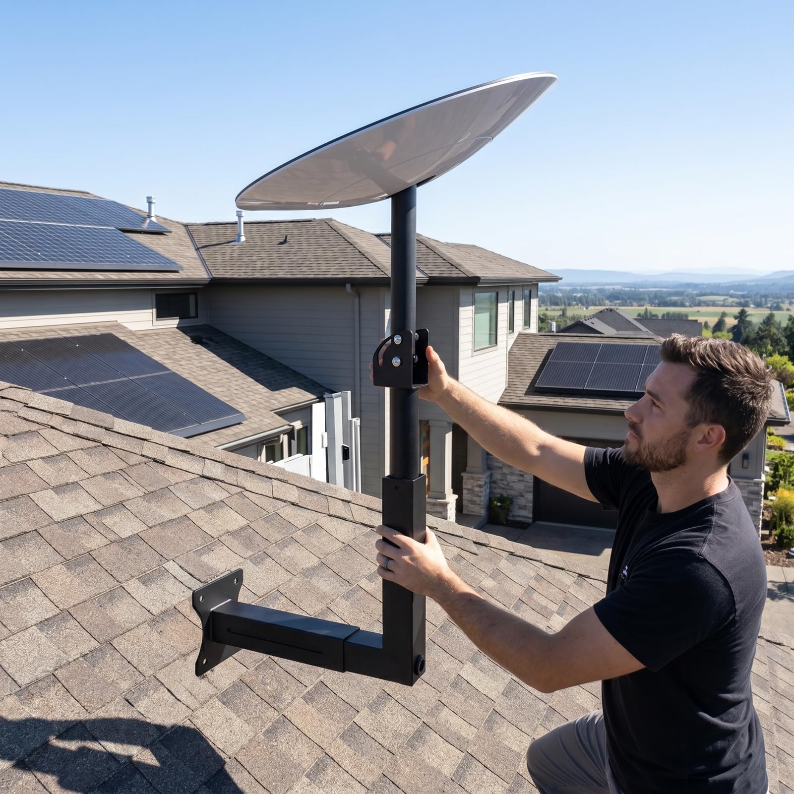 Staffa da Parete per Antenna Satellitare, Braccio Telescopico | Supporto palo per antenna, ferro rinforzato, cavi nascosti, Gen 3, tetto