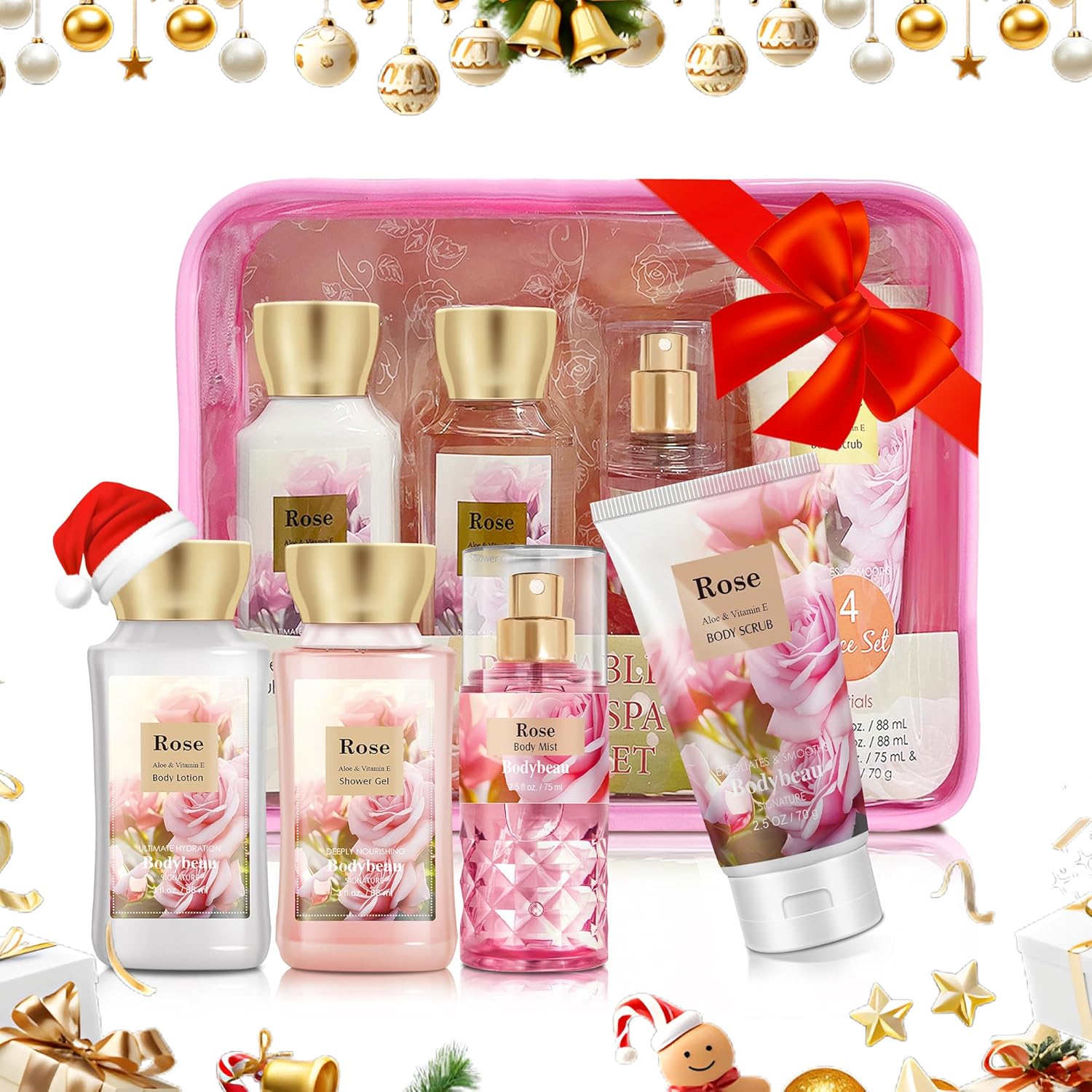 Bath and Body Gift Set for Women & Girls, Rose 4PCS Set for - Shower Gel, Body Lotion, Body Mist, Exfoliating Scrub, Personal Portable Body Care Travel Set - Image 2