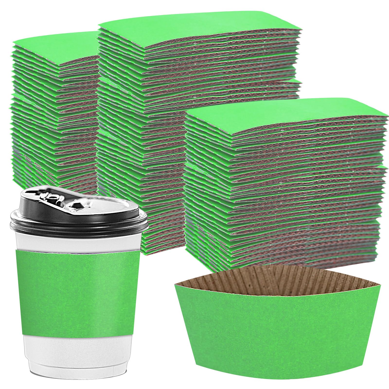 zsccxq Disposable Coffee Cup Sleeves Corrugated Kraft Paper Coffee Cup Sleeves Holder Protective Insulated Heat Espresso ForHot Drinks 8-24oz (Green,
