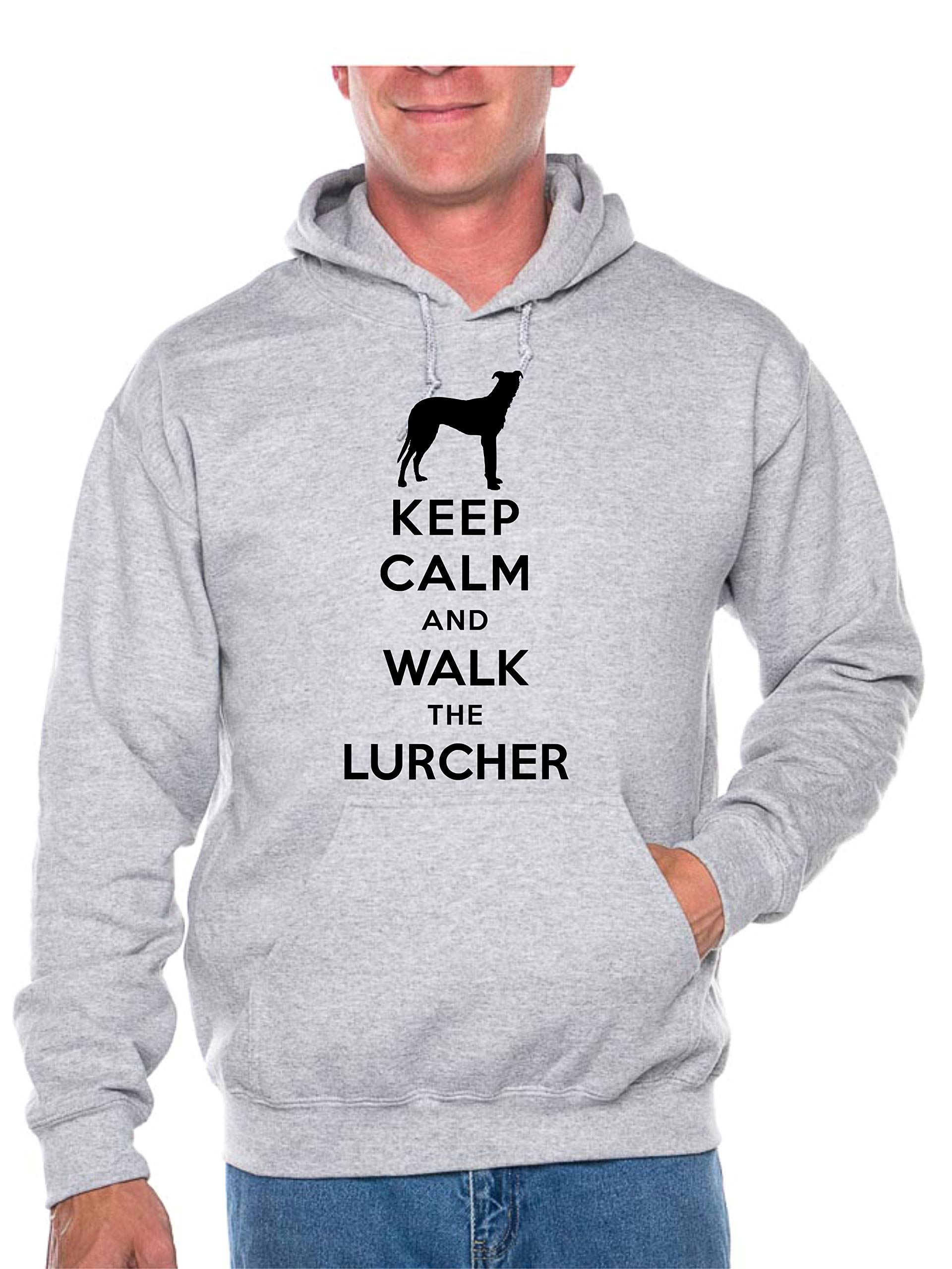 Print4u Unisex Grey Keep Calm Walk The Lurcher Dog Lovers Hoodie Large Black Text