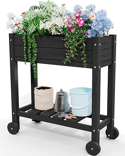 JEAREY Cama de jardín elevada HDPE al aire libre, caja de jardín elevada, caja de plantador elevado