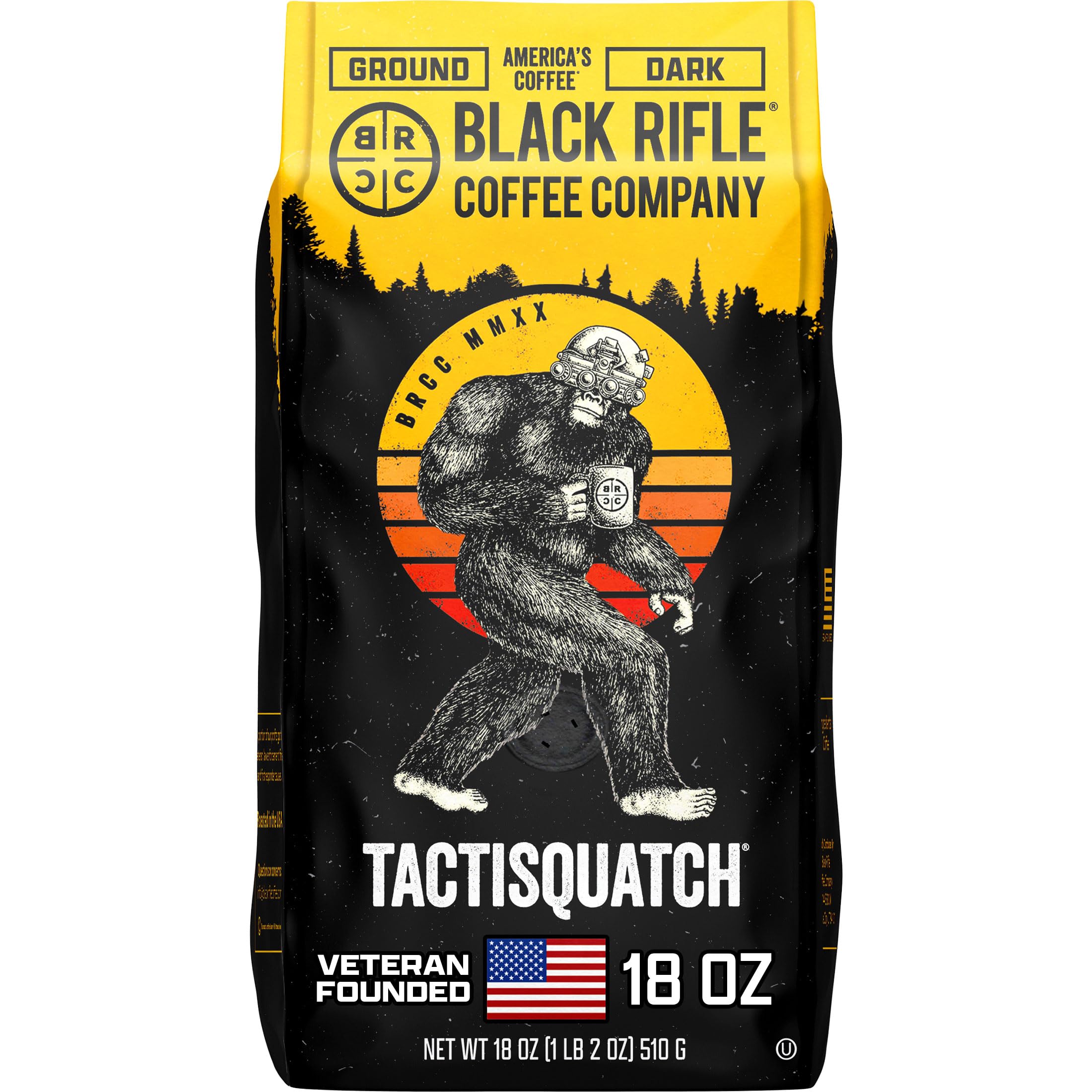 Tactisquatch, 18oz Bag, Ground Coffee Dark Roast - Roasted Blend Made from Arabica Beans - Colombian & Brazilian Beans - Veteran Founded & American Made