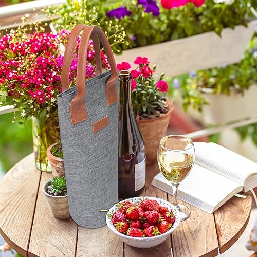 Miniatura 6 de Paquete de 6 bolsas de vino aisladas para una sola botella, enfriador acolchado portátil gris para viajes, picnic, cena, boda y regalos