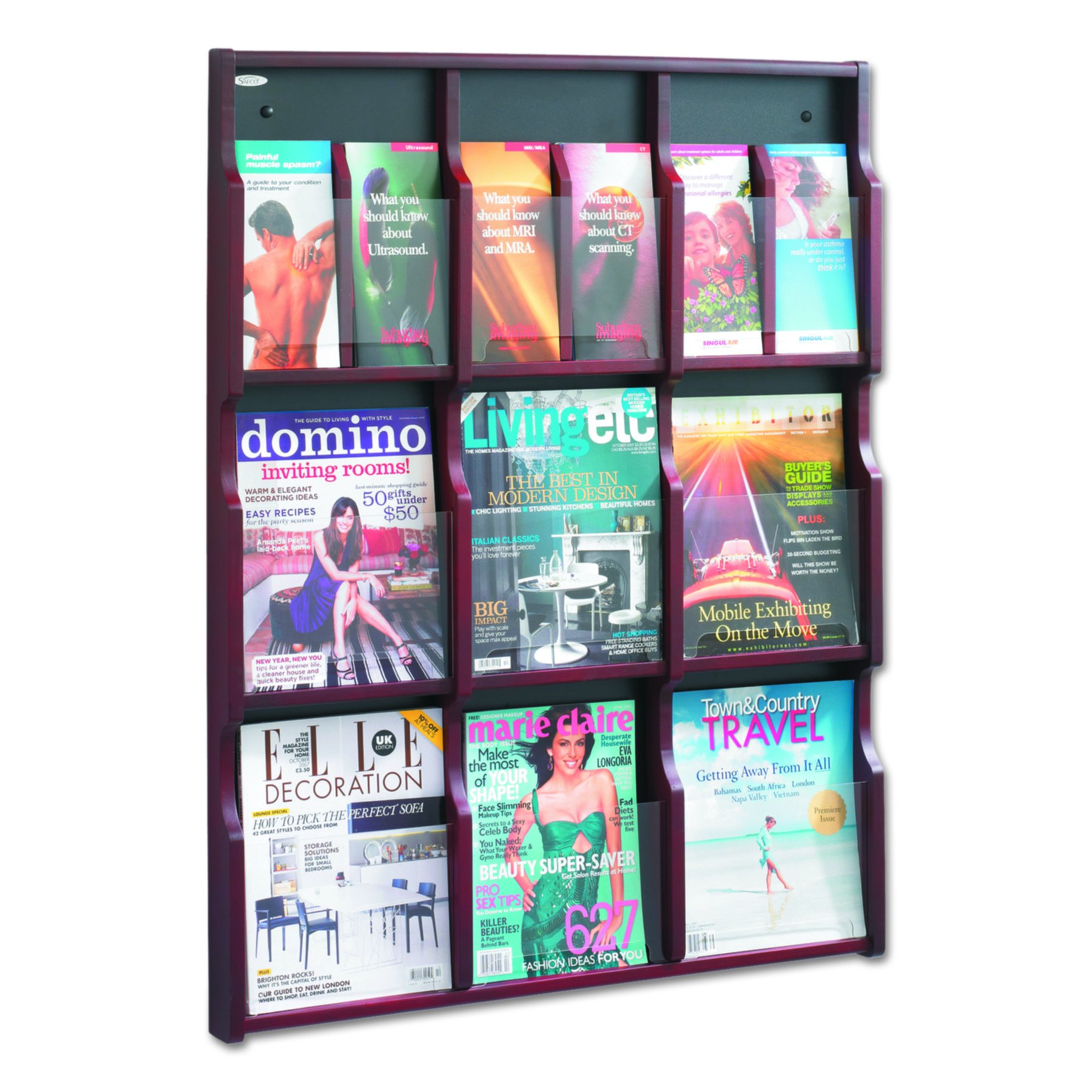 Photo 1 of Safco Products 5702MH Expose Literature Display, 9 Magazine 18 Pamphlet, Mahogany/Black Mahogany/Black 9 Magazine 18 Pamphlet