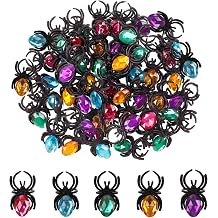 FOIMAS 50pcs Halloween Spider Rings, Plastic Spider Ring Adjustable Ring for Trick or Treat Halloween Party Favor Cupcake Topper Costume Accessory Decoration