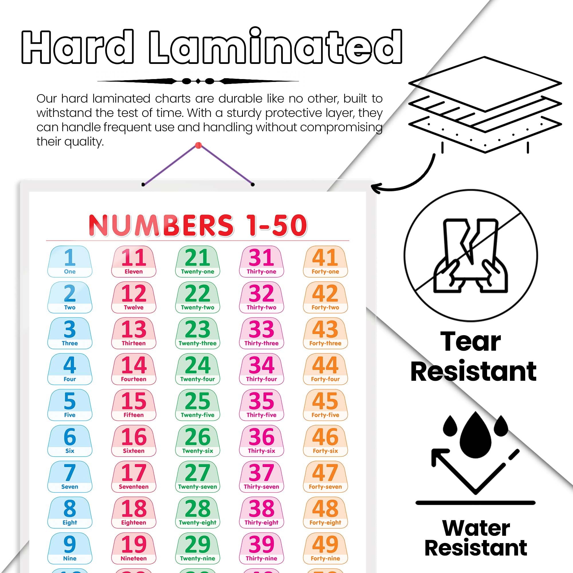 GO WOO NUMBER 1-50 CHART HARD LAMINATED and VEGETABLE CHART HARD