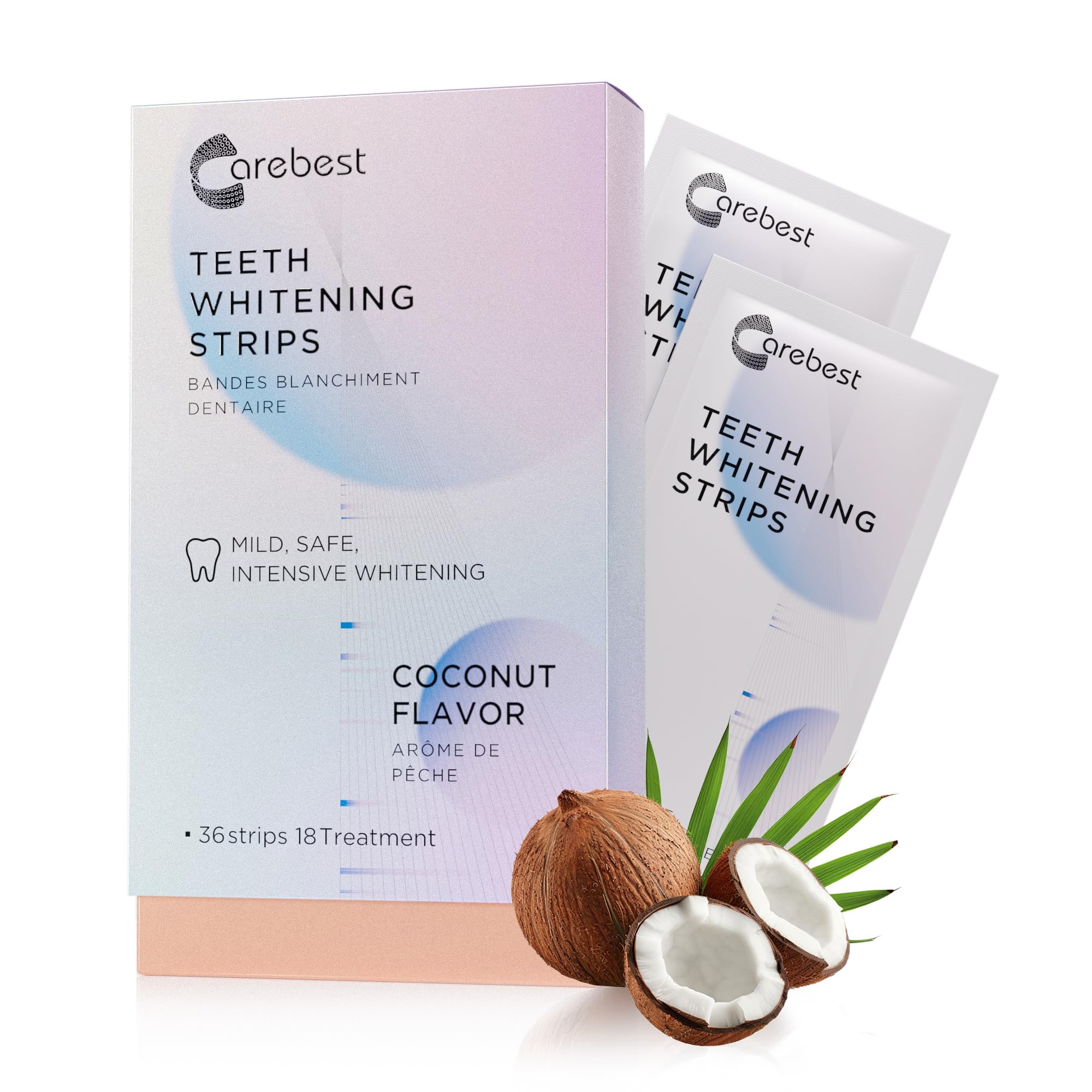 Coconut Whitening Strips Enamel Safe Non-Slip Whitening Strips for Sensitive Teeth 18 Treatments Teeth Whitening Kit