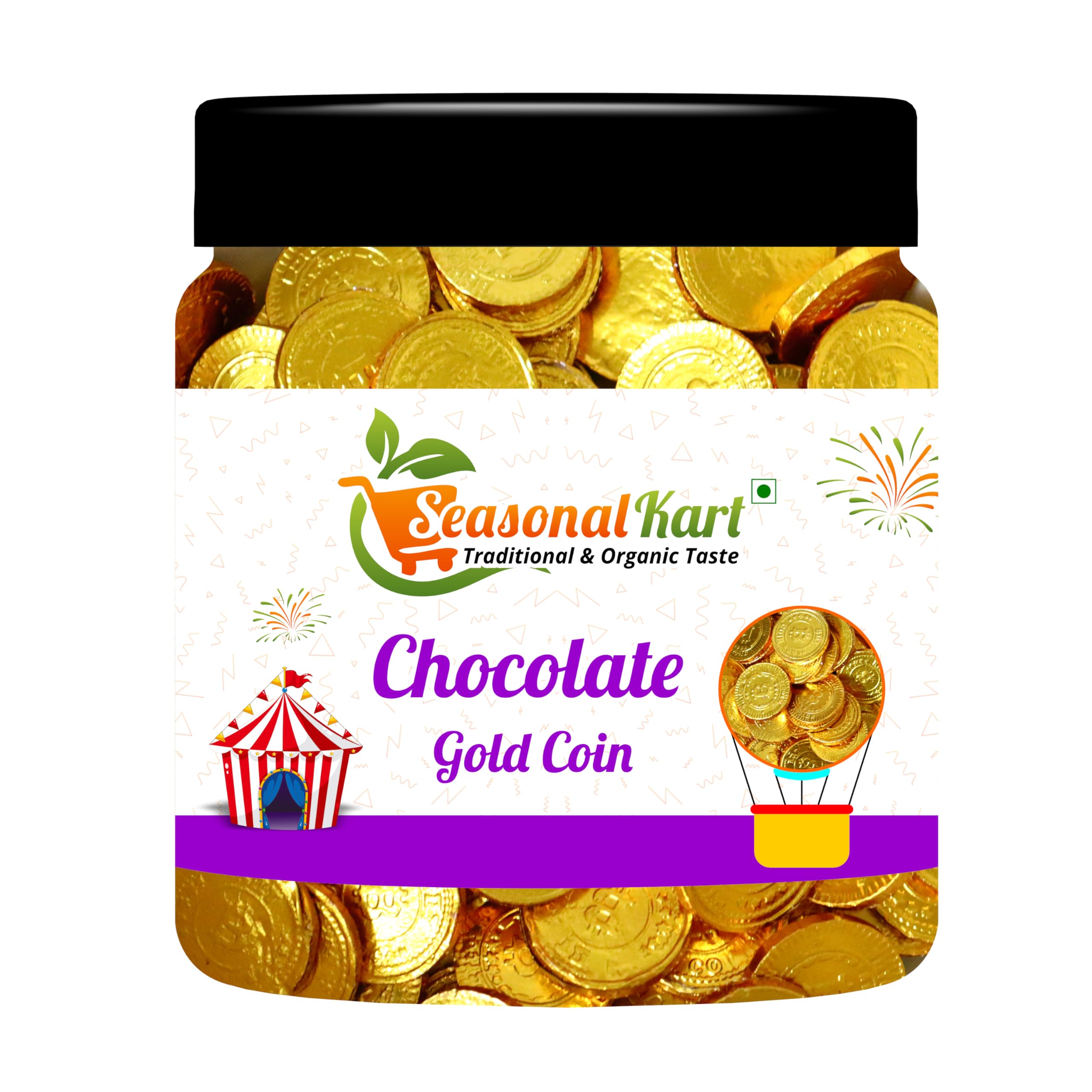 SEASONALKART GOLD COIN CHOCOLATE TASTY AND SWEET JAR PACK PURE VEG (600 GRAM 150 COIN APPROX)