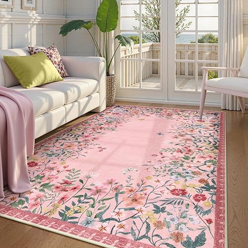 Miniatura 19 de Lahome Alfombra de cocina con estampado floral bohemio de 2 x 3 pies, color verde, lavable a máquina, tapete pequeño de baño, tapete suave y