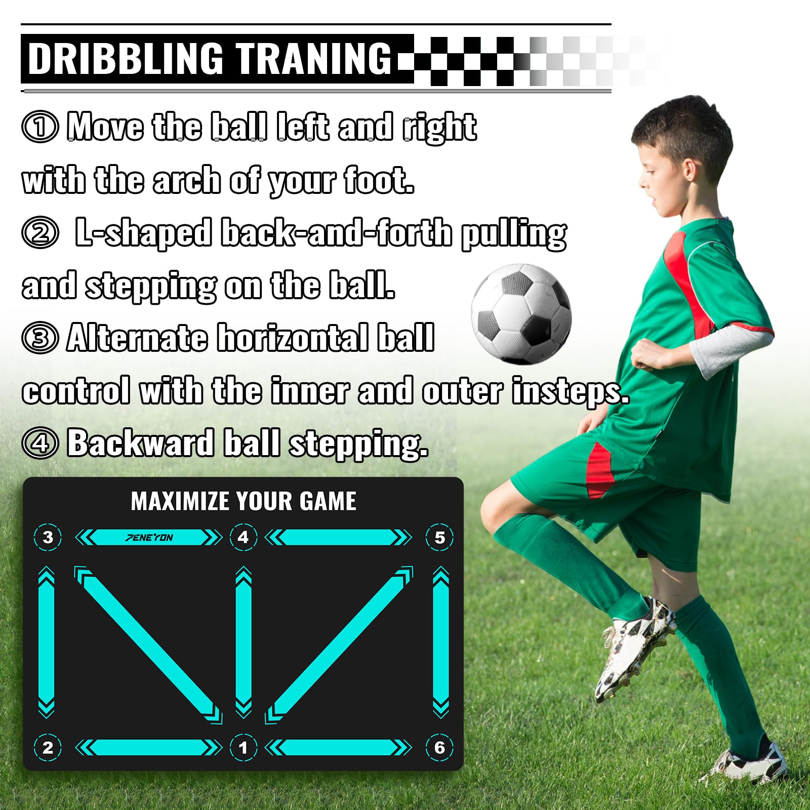 Football Footstep Training Mat for All Levels: Agility Training Mat, Non-Slip Silent Equipment for All Ages to Improve Speed, Strength and Coordination