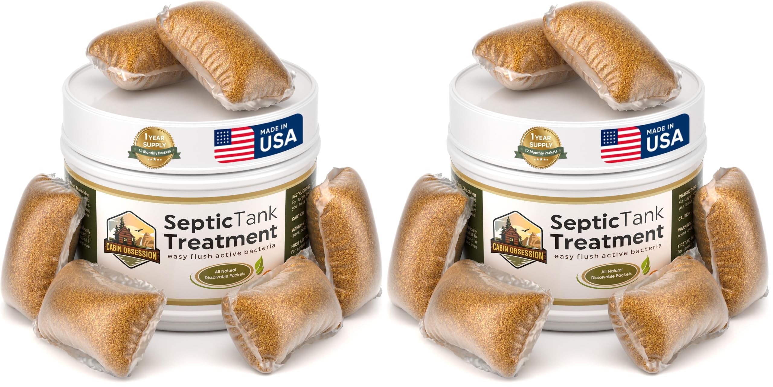 Septic Tank Treatment - 1 Year Supply of Septic Safe Dissolvable Easy Flush Live Bacteria Packets (12 Count) - Best Way to Prevent Expensive Sewage Backups - Made in USA (Pack of 2)
