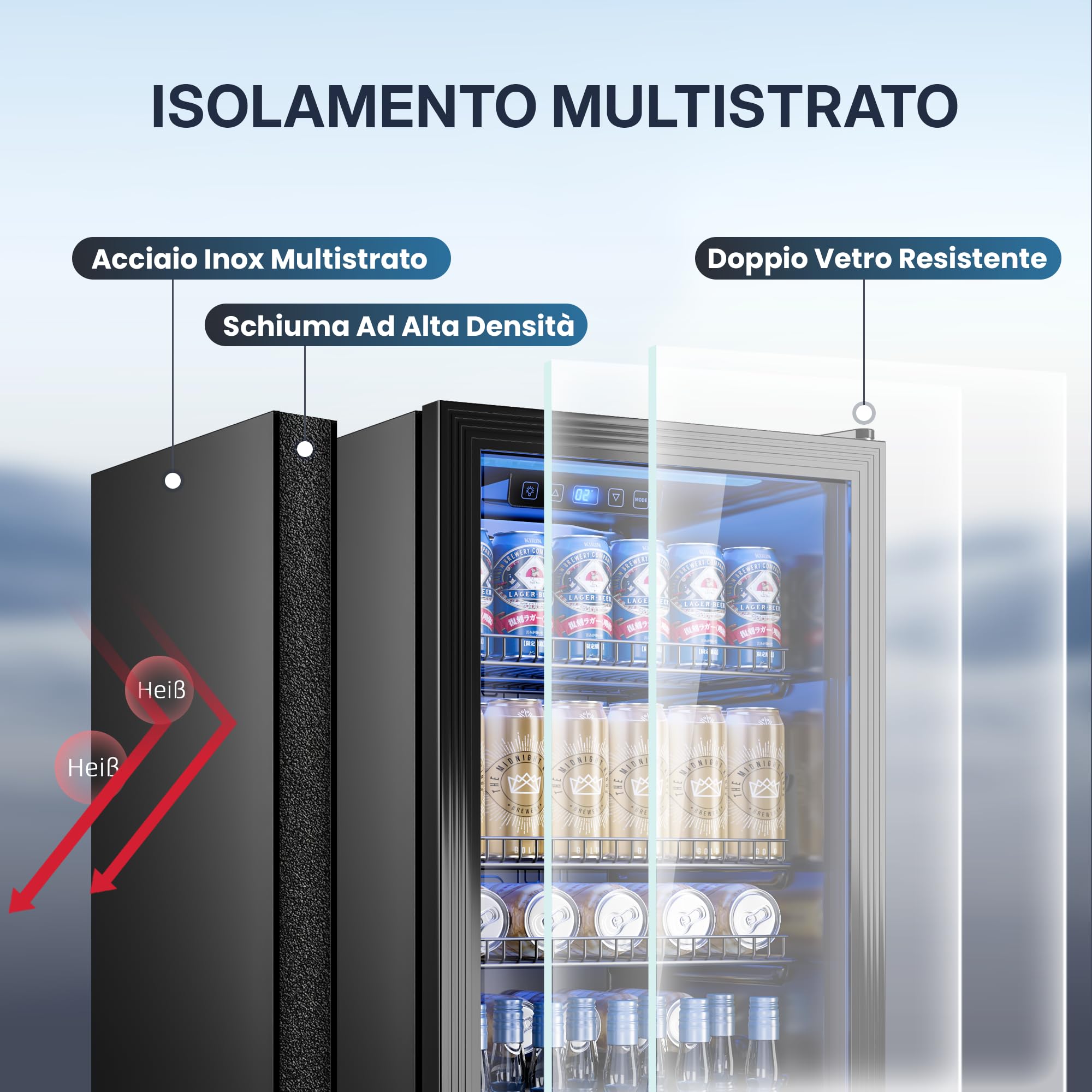 TRIUMPHKEY Frigorifero per Bevande 90 L con Porta in Vetro, Mini Frigo per 128 Lattine, Ripiani Regolabili per Birra, Vino e Bibite, Ideale per Casa, Bar e Ufficio