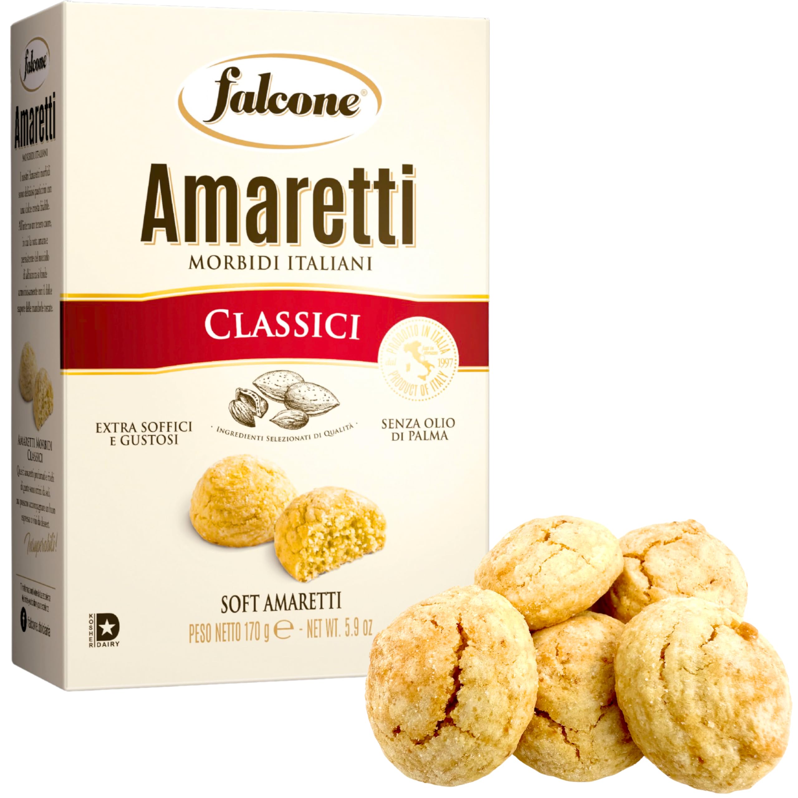 Falcone Classic Soft Amaretti Cookies from Italy 5.9 oz (170g) Amaretto Cookies - Almond Macaroons - Almond Biscotti - Macaroons - Imported Pastry Biscuits