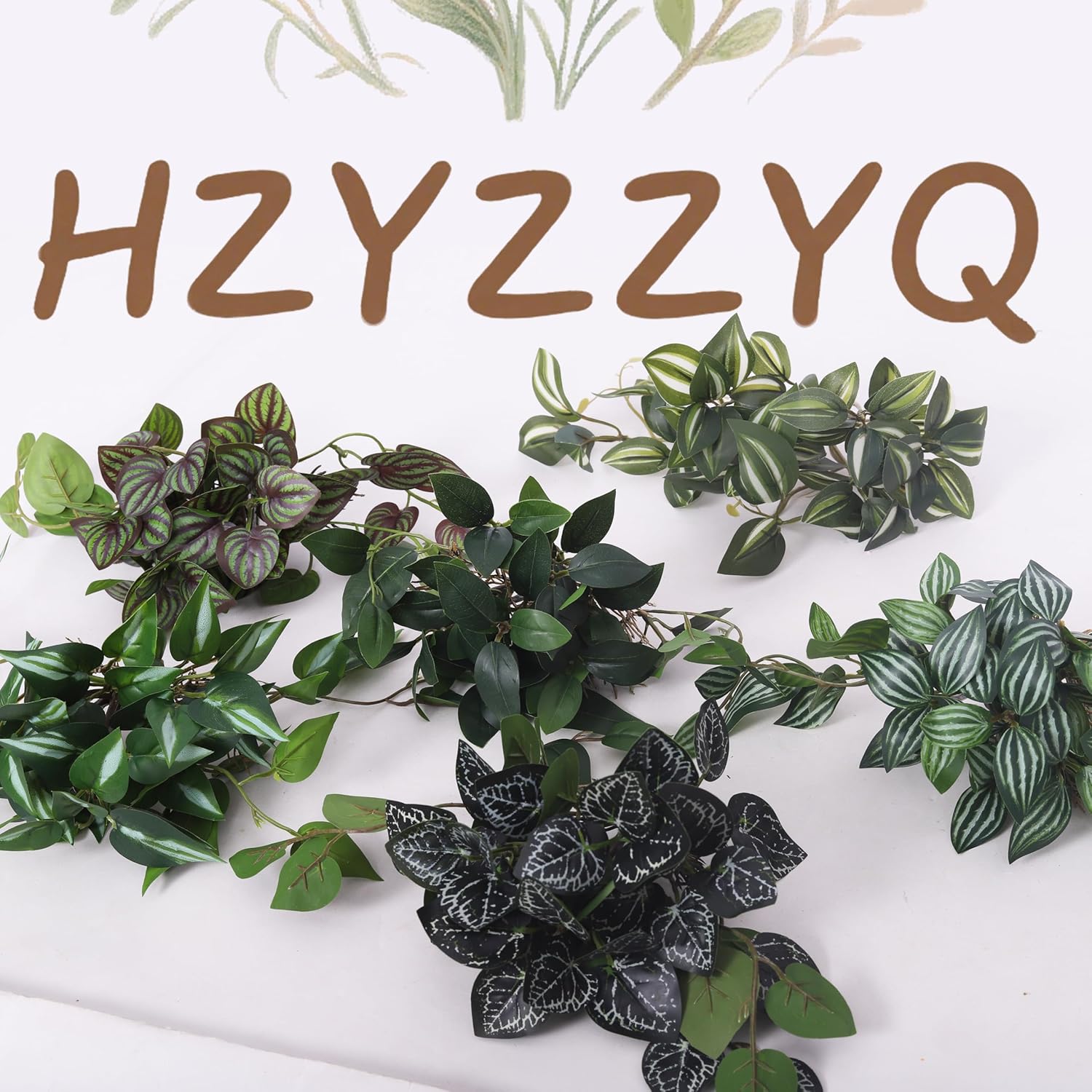 6 Pack Artificial Potted Plants - Fake Trailing Greenery with Unique Variegated/Striped/Dark-Veined Leaves - Small Faux Plants for Desk, Bathroom, Shelf Decor - No Watering Needed