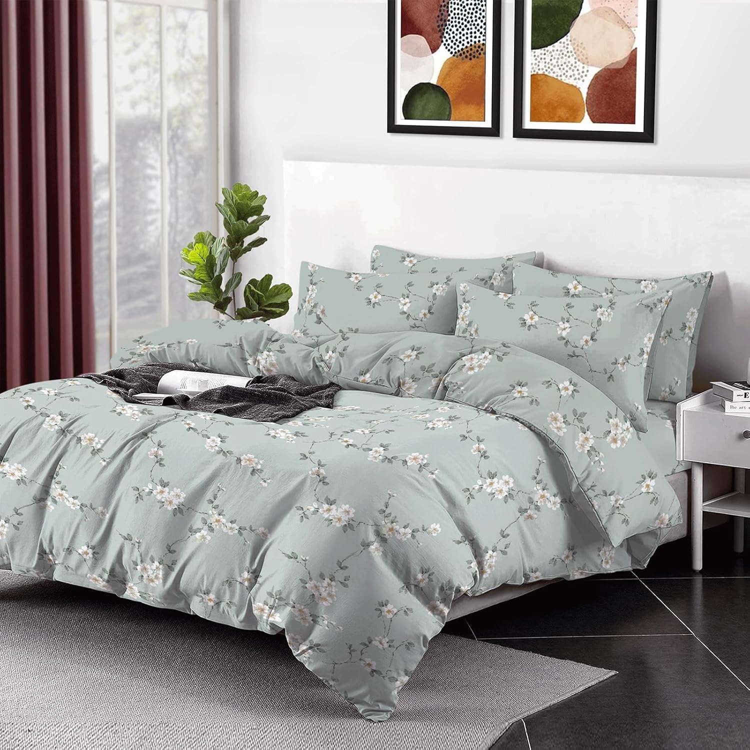 Eversoft Bedding Mint Bloom 4X Pillowcase Pair 100% Egyptian Cotton Printed Pillow Case Pack Of 4 Print 400 Thread Count Pillowcase For Fitted Sheet Or Duvet Cover