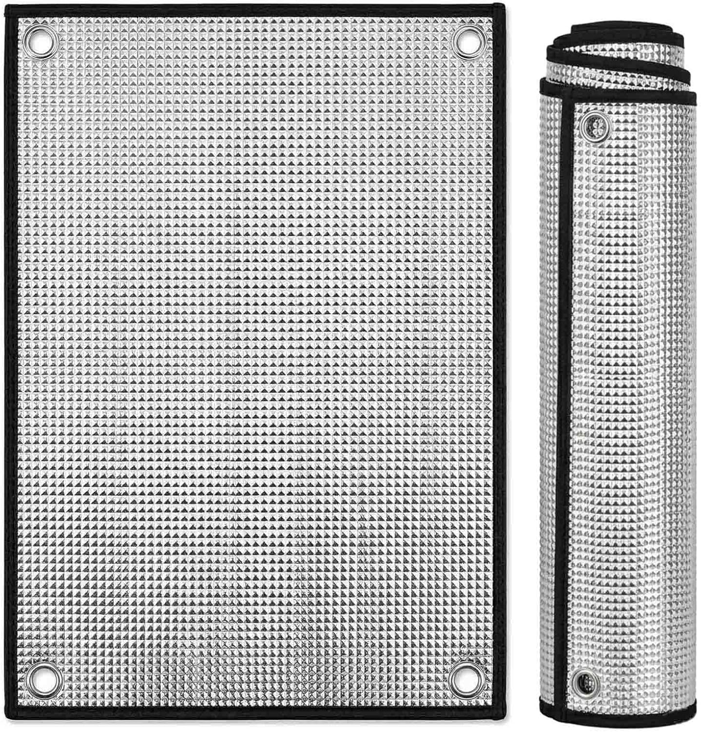 Blackout Window Film Heat Control, Anti-UV Aluminum Foil Sun Blocking Privacy Window Cover, Thermal Insulation Room Darkening with Suction Cups Reusable(Grey Edge,32" W x 64" H)