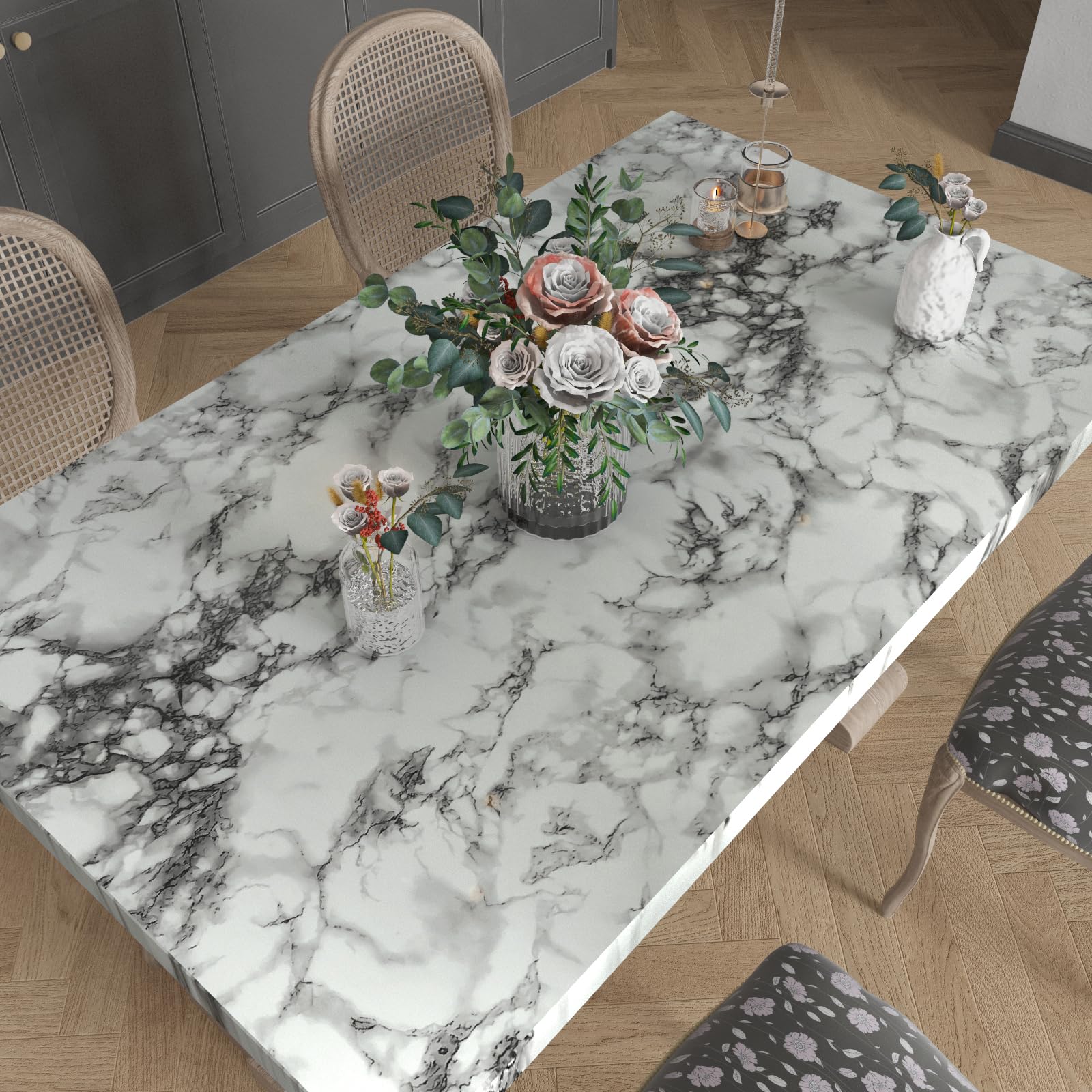 VIOPVERY Carta da parati effetto marmo bianco e nero, 40 x 1000 cm, carta da parati con effetto marmo, carta da parati autoadesiva autoadesiva impermeabile, facilmente rimovibile, per piano di lavoro
