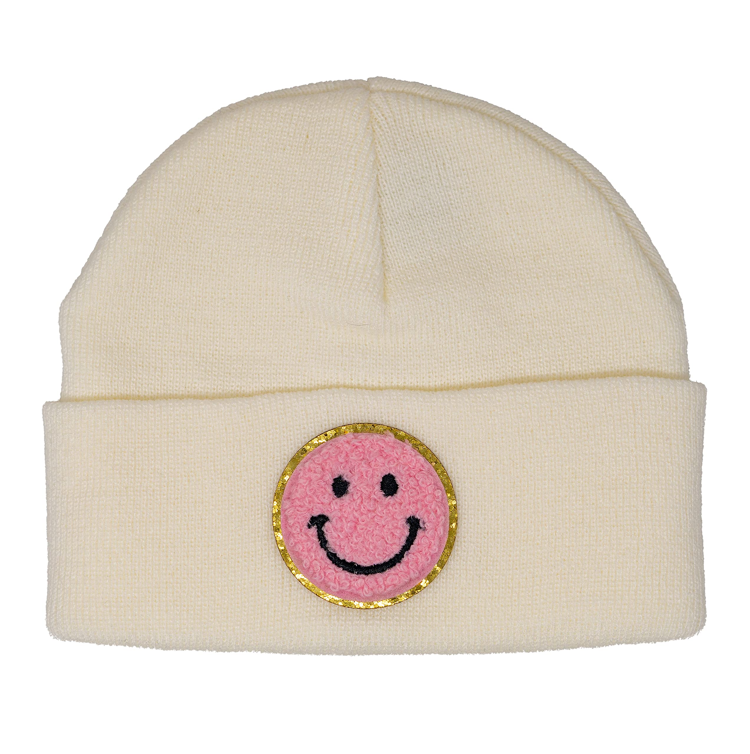 Funky Junque Adorable Newborn Baby Smiley Face Beanie - Soft Knit Winter Hat with Premium Suede Patch
