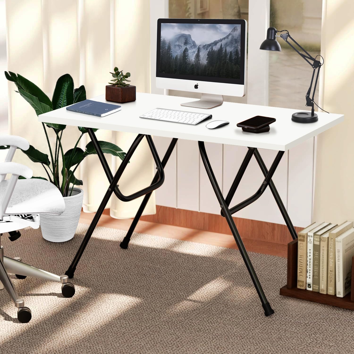 Torche Multipurpose Foldable & Portable Study Table, Computer Desk, Foldable for Office Work, Laptop Desk, 2 Seater Dining Table for Home and Office (Windsor-Pearl White), Wood