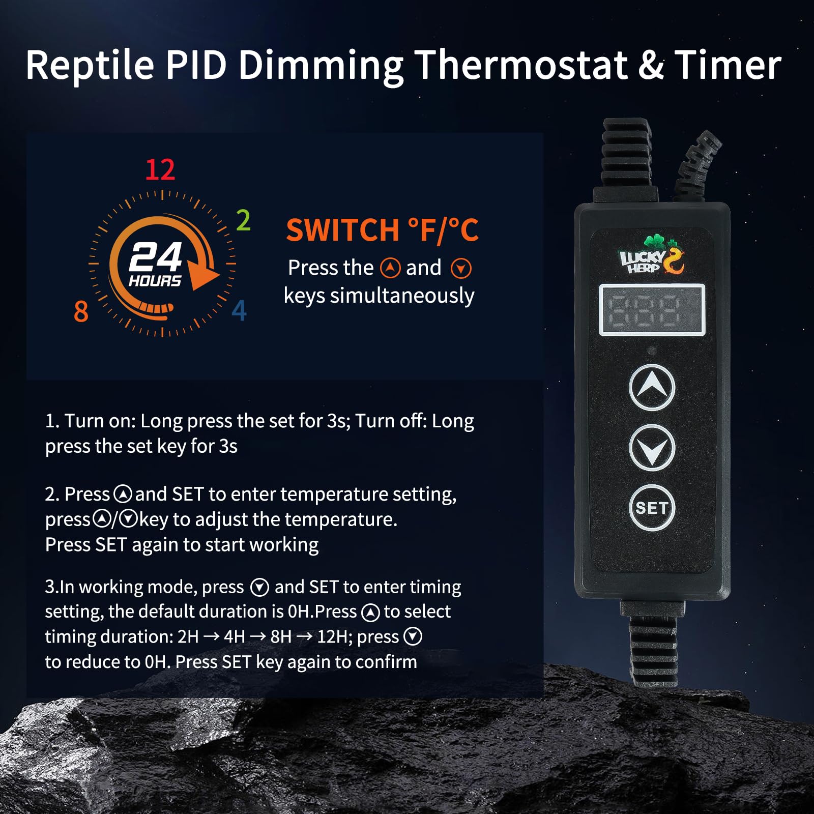 LUCKY HERP Reptile Light Fixture with Dimming Thermostat & Timer, Aluminum 5.5inch Deep Dome Reptile Lamp Fixture, Heat Lamp Fixture for UVB Bulb Basking Heat Bulb, Max 100W - image 3