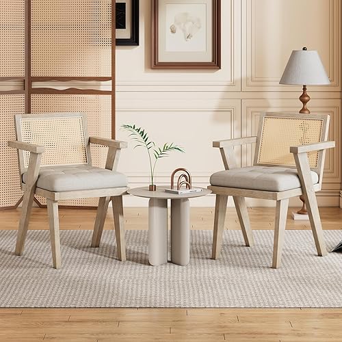 Miniatura 7 de Silla decorativa moderna de mediados de siglo, sillas de madera con respaldo de ratán hecho a mano y asiento acolchado, sillas de mimbre bohemias