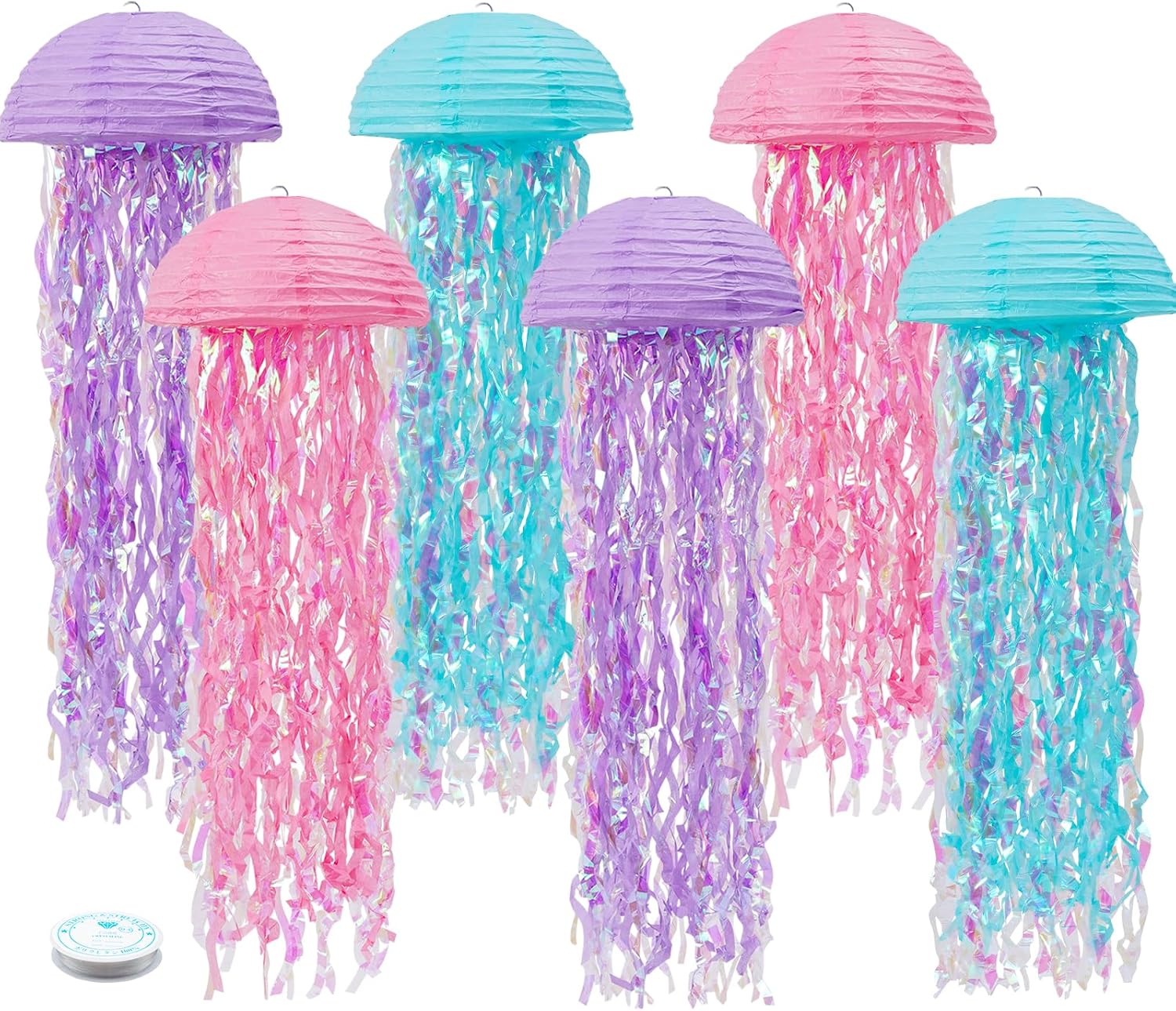 Mermaid Birthday Decorations, Jellyfish Paper Lanterns Pink Lavender Blue Hanging Lantern for Mermaid Baby Shower Theme Under The Sea Ocean Birthday Party Decorations Pack of 6 6pcs Jellyfish paper lanterns 2