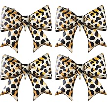 4 Pcs Cheetah Print Bow Foil Balloons - 38 Inch Large Leopard Bow | Leopard Print Safari Party Decorations Wedding Birthday Party Bachelorette Bridal Animal Print Party Supplies