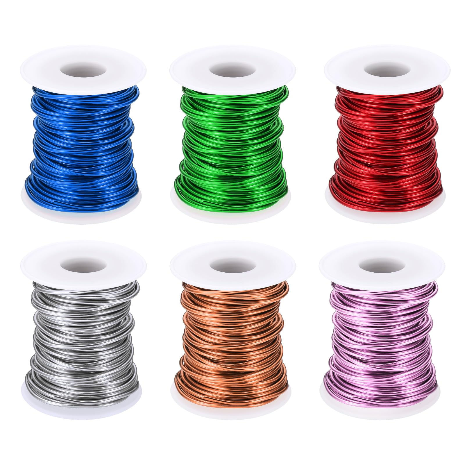 PATIKIL 12 Gauge 2 mm Aluminium Basteldraht, 49,2 ft Metall Draht 6 Rollen Armatur Biegedraht für Schmuckherstellung Metall Wicklung DIY, Grün/Hellrosa/Roségold/Rot/Saphirblau/Silber