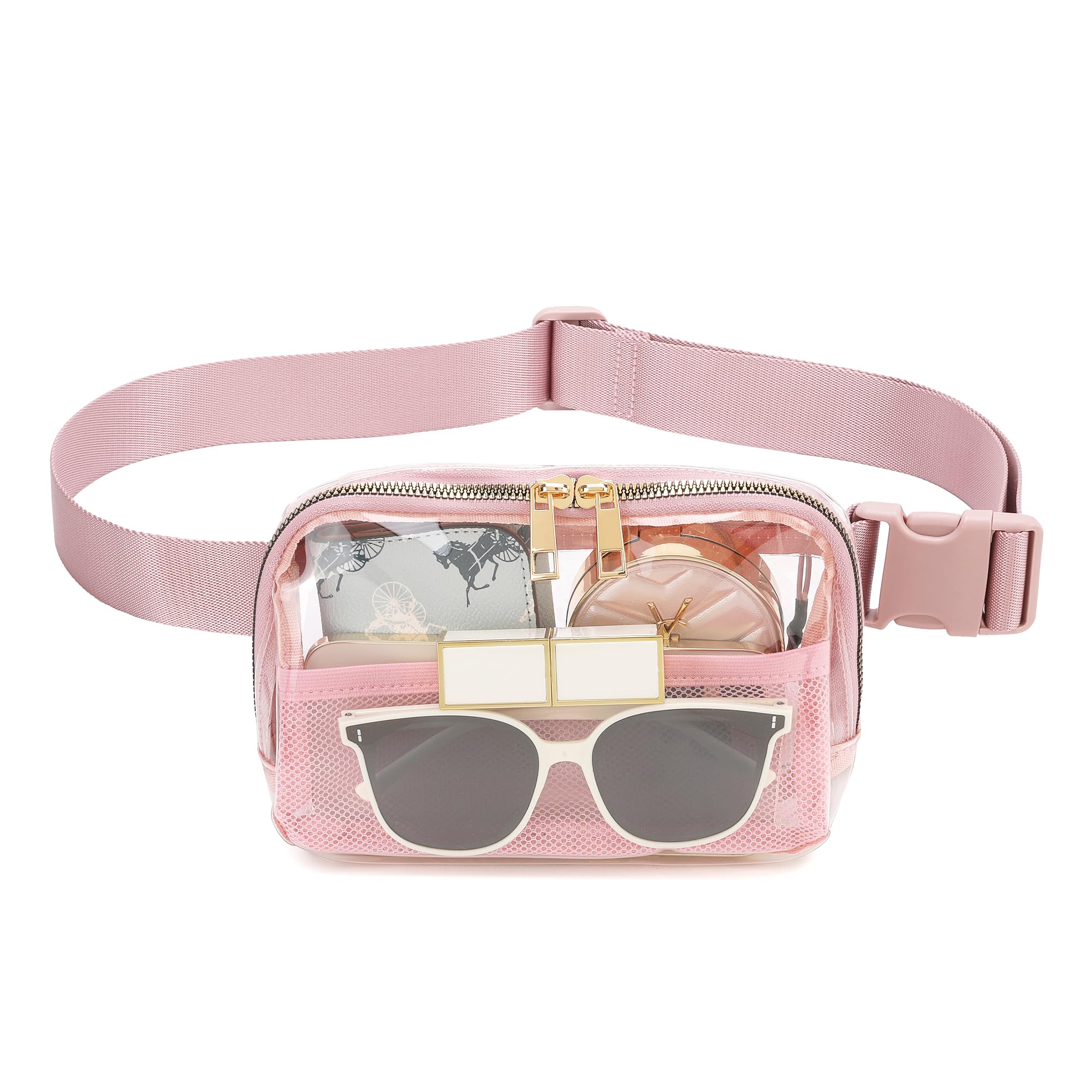 PINK Clear Fanny Pack - Stadium Approved Crossbody Bag with Adjustable Strap for Women & Men - Concerts, Sports, Travelling, Hiking, Running
