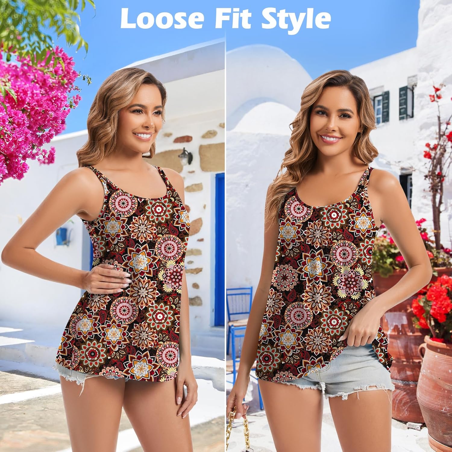 WOWENY Tank Top with Built in Bra for Women Padded Camisole Flowy Loose Fit Sleevless Summer Top - Image 5