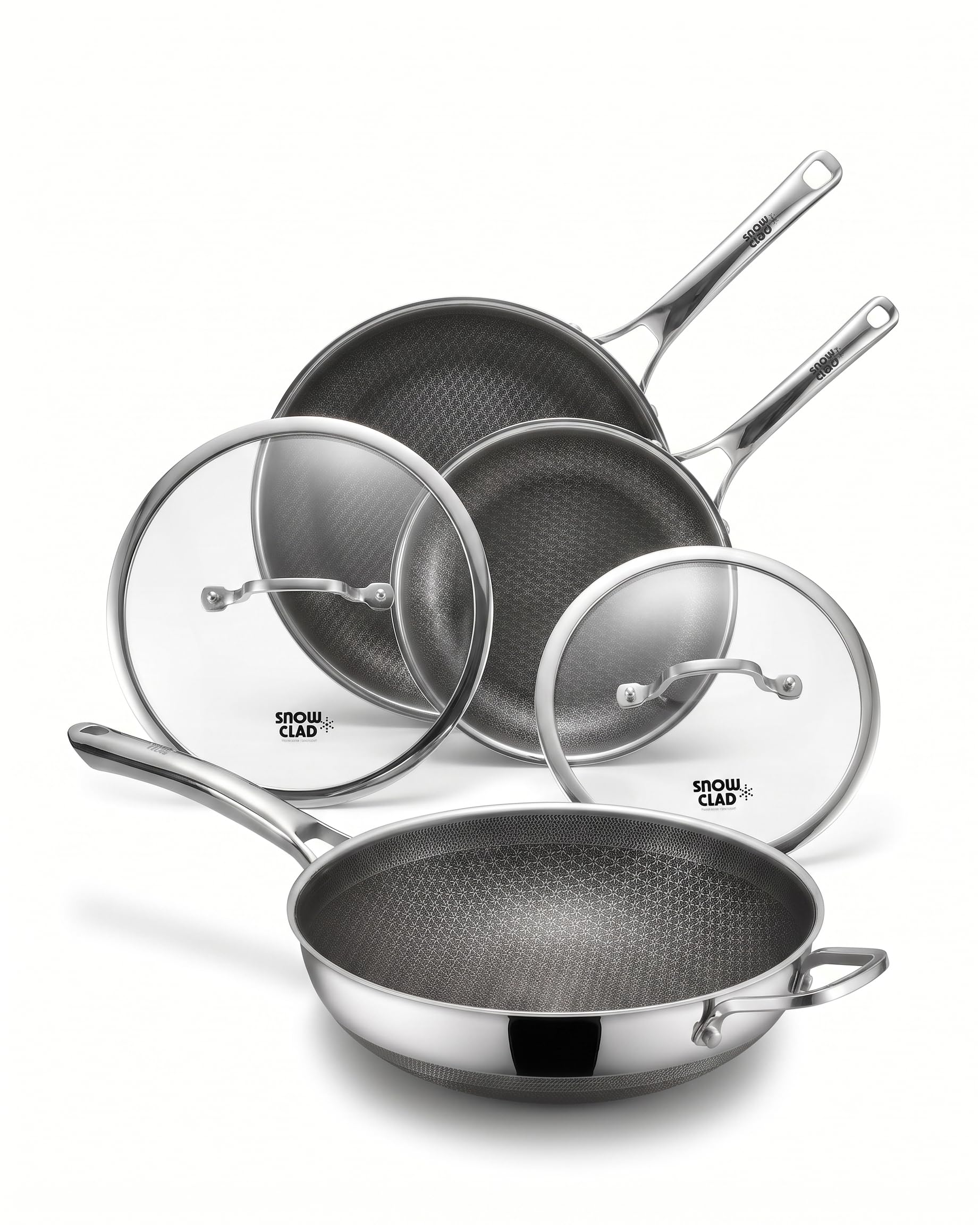 DOTCLAD 3-Piece Hybrid Stainless Steel Cookware Set-11.99 Inch Wok with Lid,10 Inch Frying Pan,11.99 Inch Skillet with Lid-Non Stick,PFOA Free,Dishwasher&amp;Oven Safe,Induction Compatible