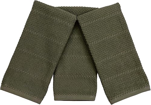 Miniatura 129 de Toallas de cocina verde salvia: 100% algodón paño de limpieza suave secado absorbente textura Terry Loop, juego de 3 multiusos para uso diario Negro