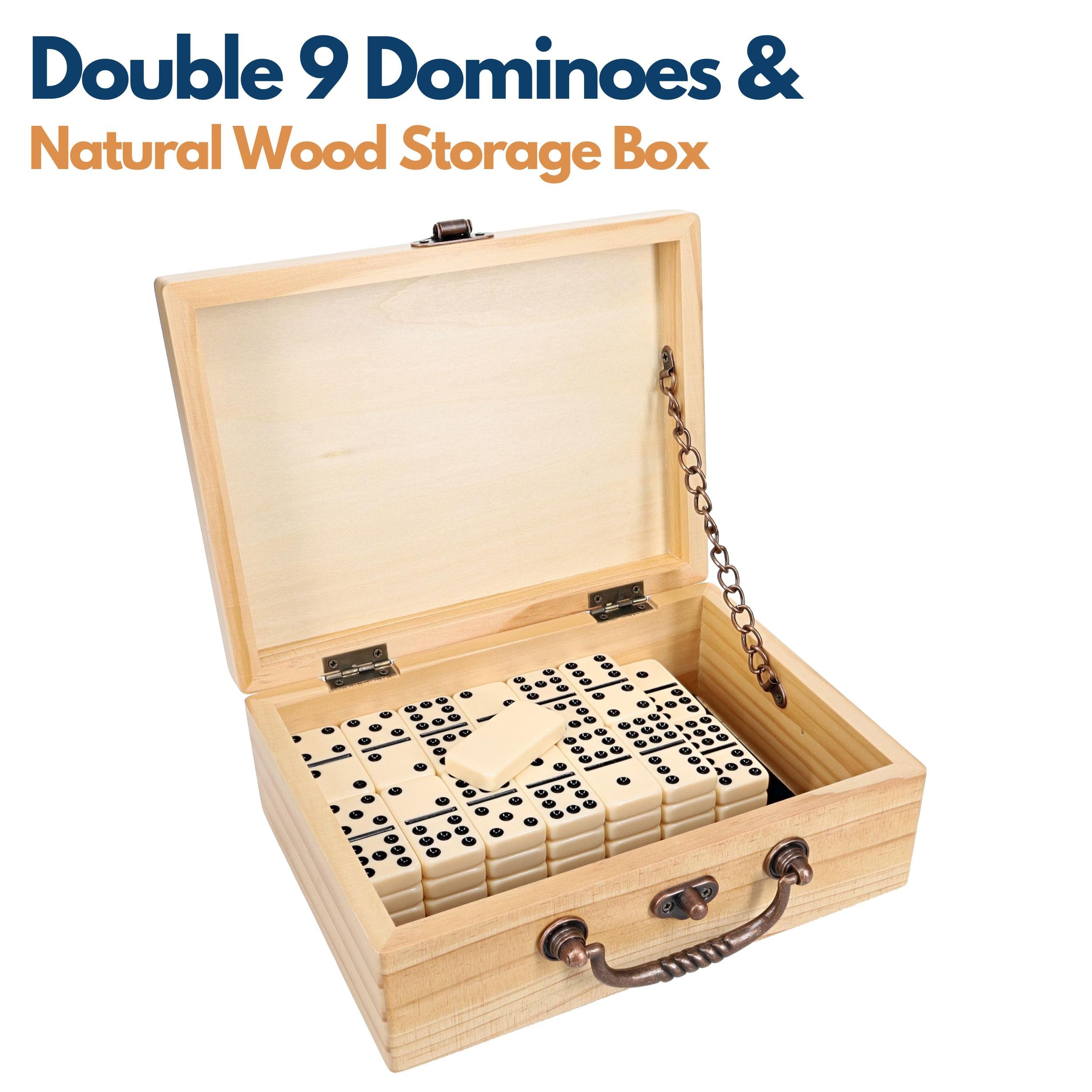 WE Games Lot de 9 dominos en bois naturel pour adultes, couleur ivoire, jeux de société classiques, jeux de carrelage