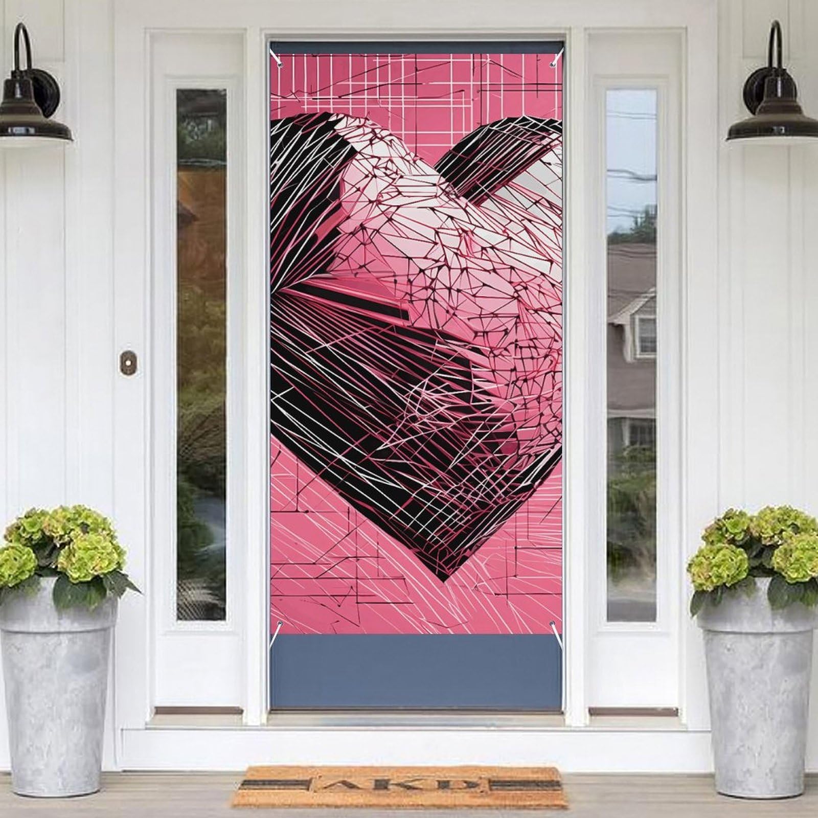 KLOPH Door Cover Decoration Welcome Door Banner Porch Sign Photo Background Door Curtains for Doorway Privacy Window Curtain Drawn Heart Shape Door Porch Cover Indoor Outdoor Decor 70.9x35.4in