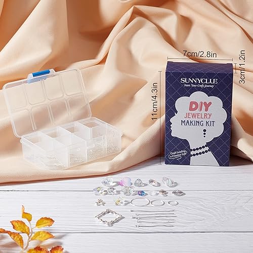 Miniatura 7 de SUNNYCLUE 1 caja de bricolaje 10 pares de kits de fabricación de aretes, juego de colgantes de joyería de doble color, colgantes transparentes,