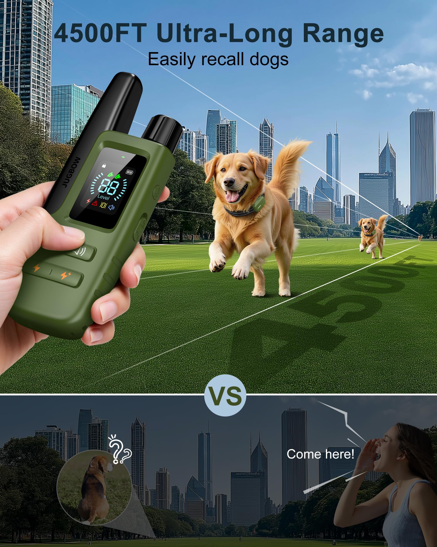 Jugbow Dog Shock Collar - 4500FT Dog Training Collar with Remote, IPX8 Waterproof Electric Dog Collar with 4 Training Modes, Security Lock, Rechargeable eCollar for 10-120lbs Small Medium Large Dogs - image 3