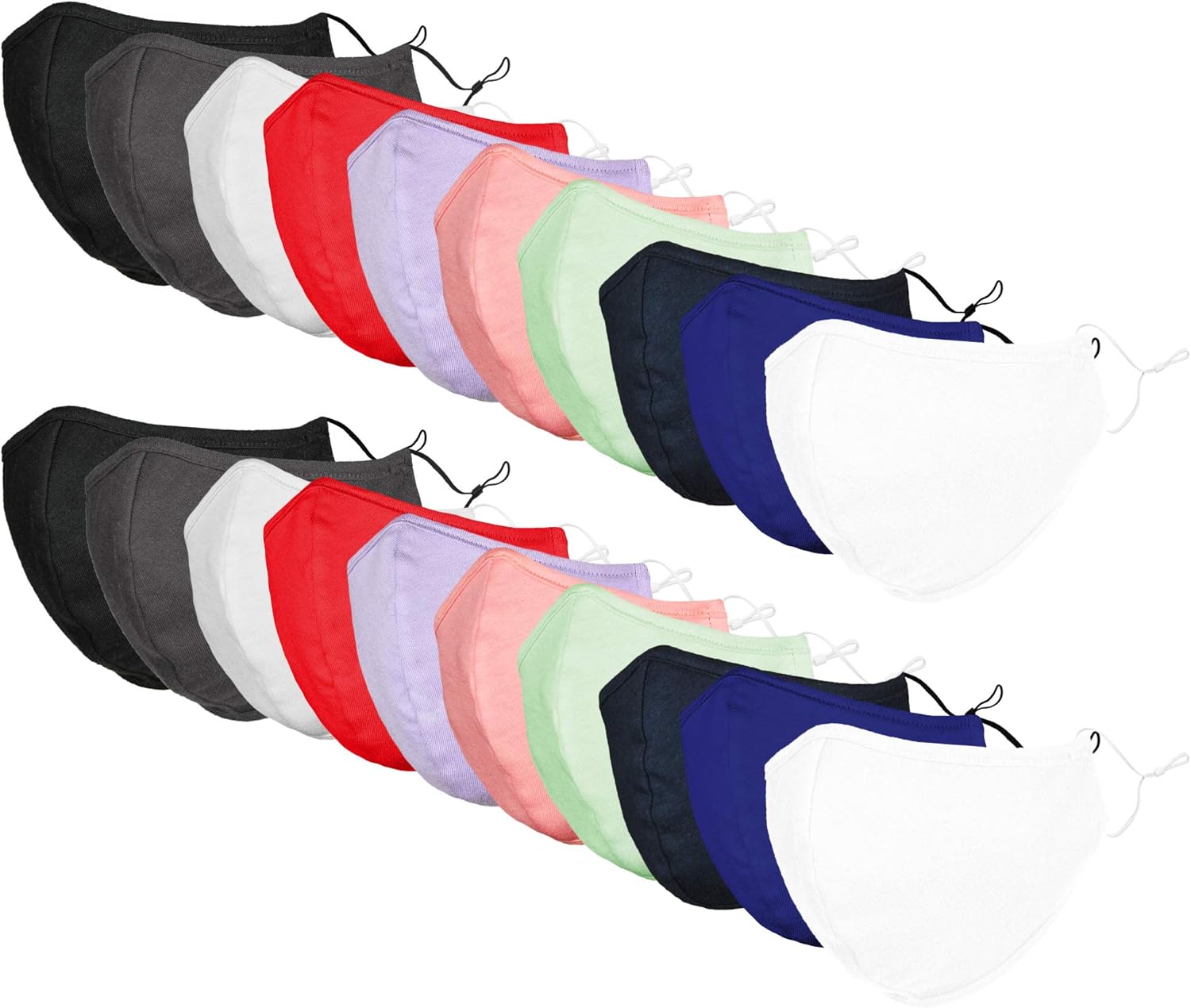 DALIX Cloth Face Mask Washable Made in USA - Assorted Colors L-XL (20 Pack)